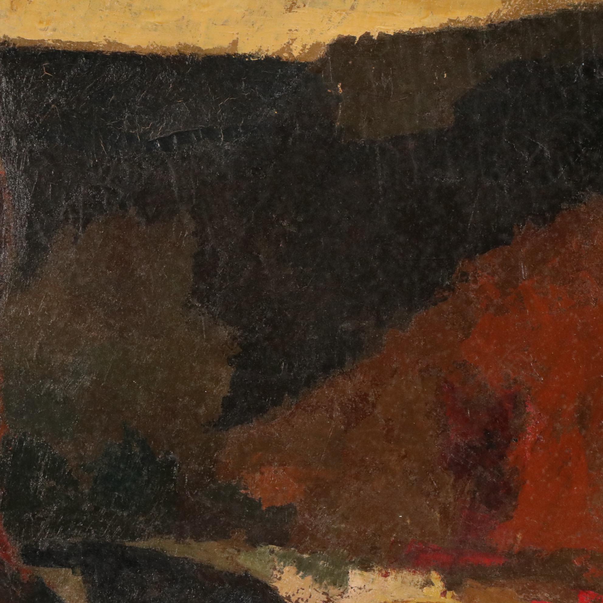 Enzo Roberts Stylized Landscape Oil Painting,  20th Century