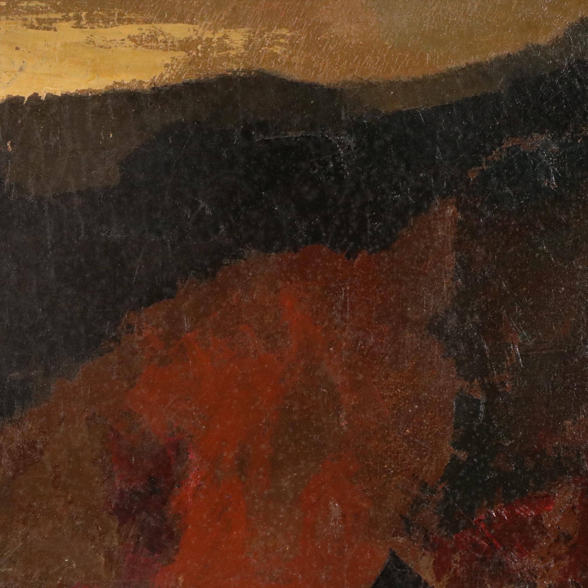 Enzo Roberts Stylized Landscape Oil Painting,  20th Century