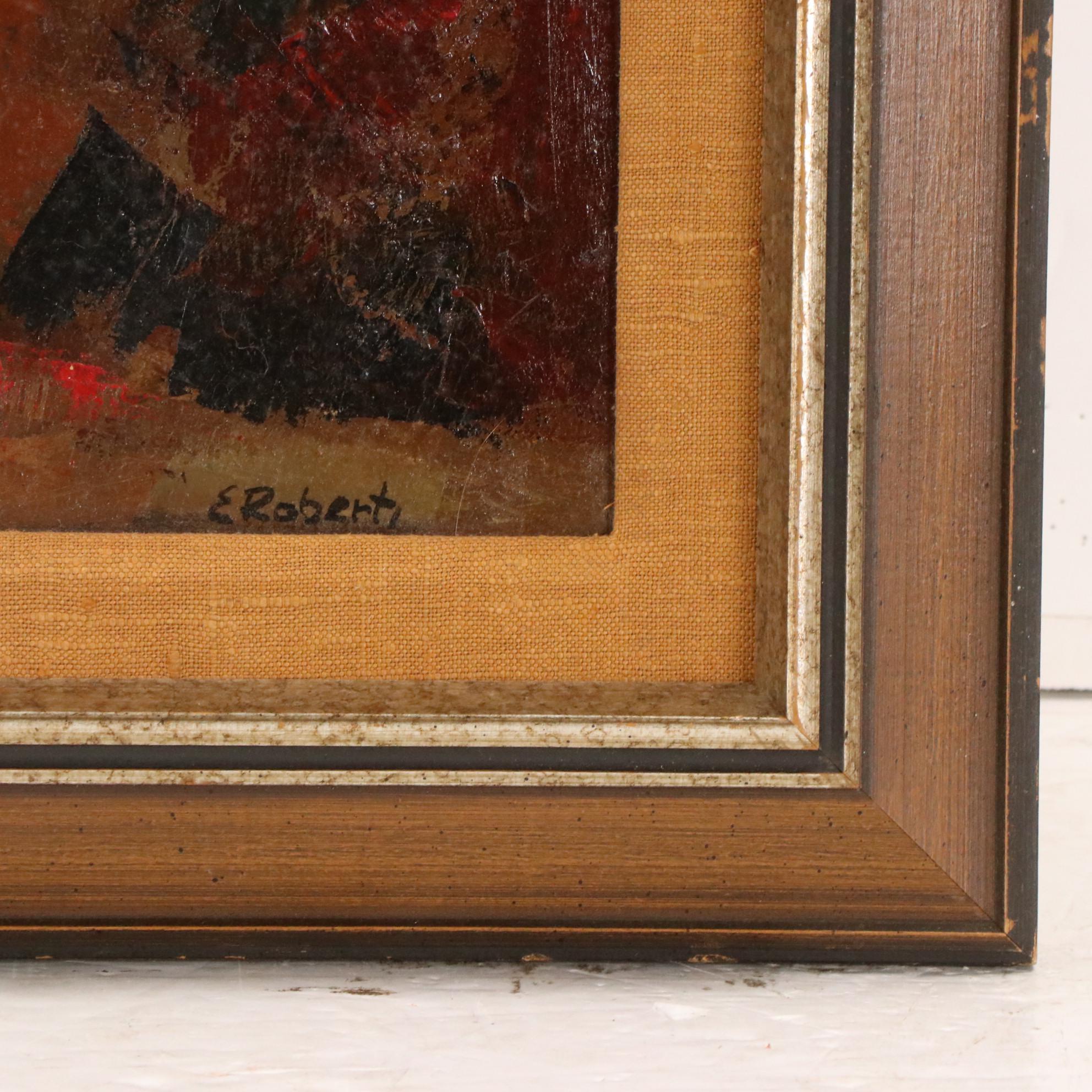 Enzo Roberts Stylized Landscape Oil Painting,  20th Century