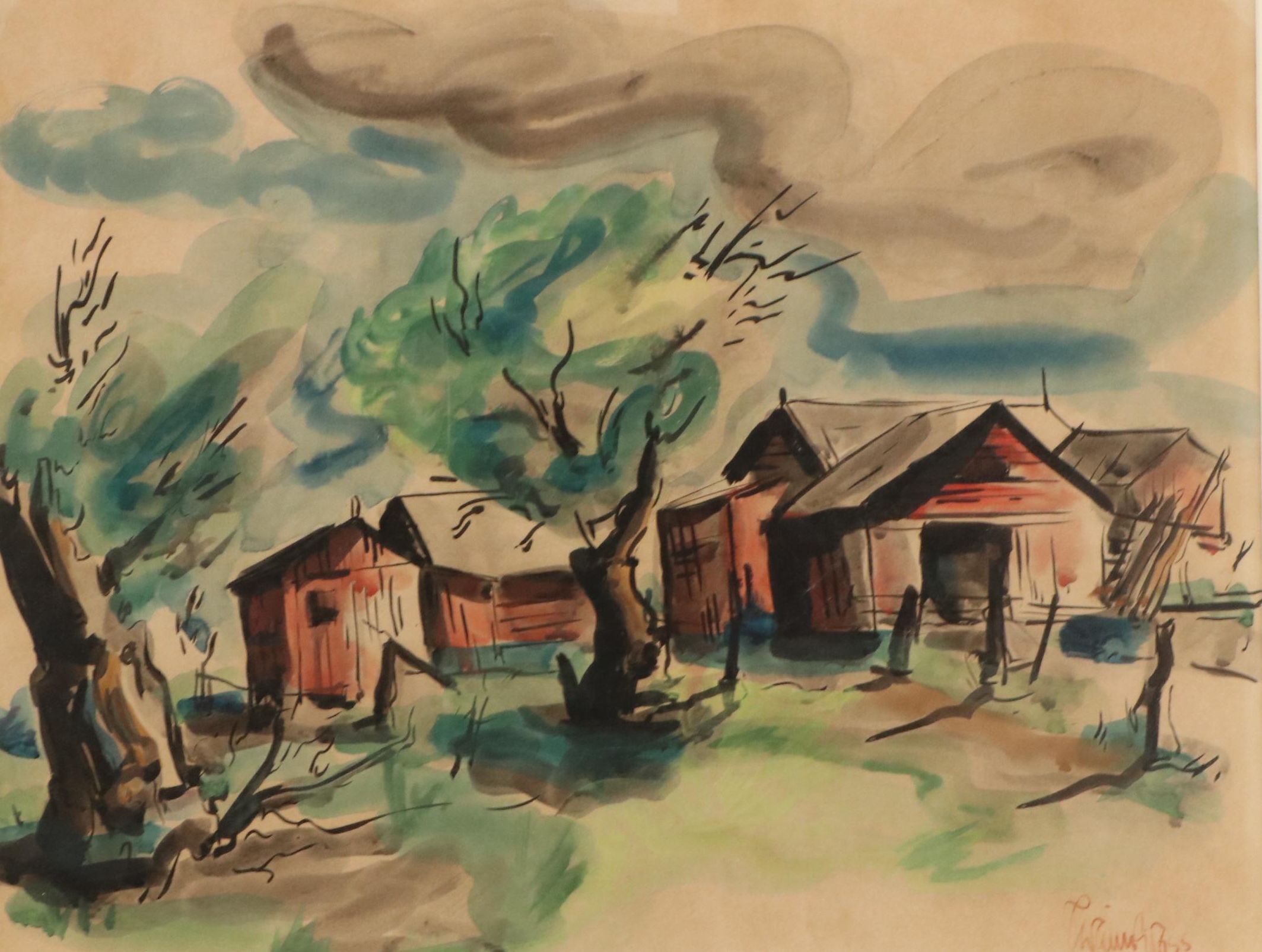 Rural Landscape Watercolor Painting, 20th Century