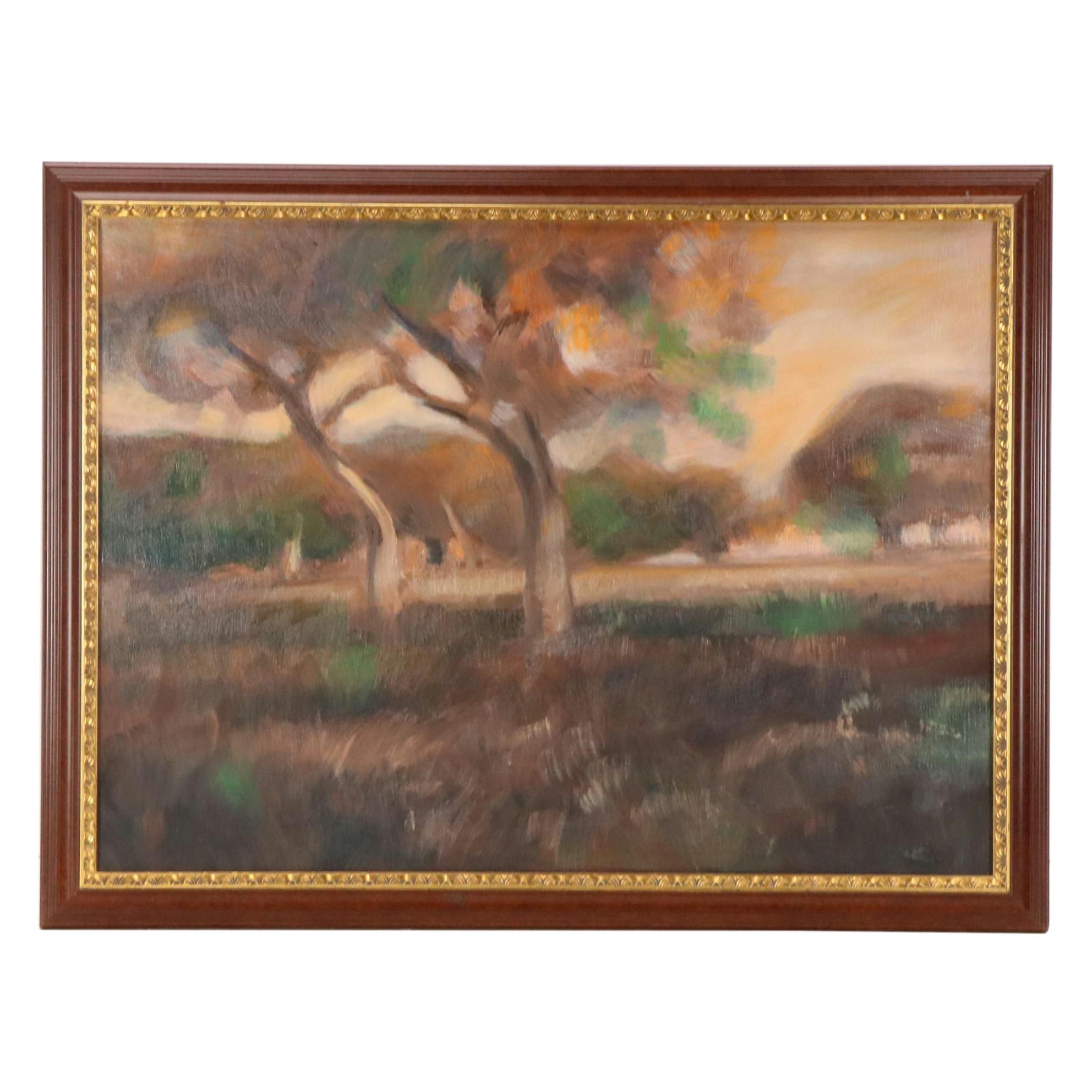 Impressionist Style Landscape Oil Painting After Kenney Mencher