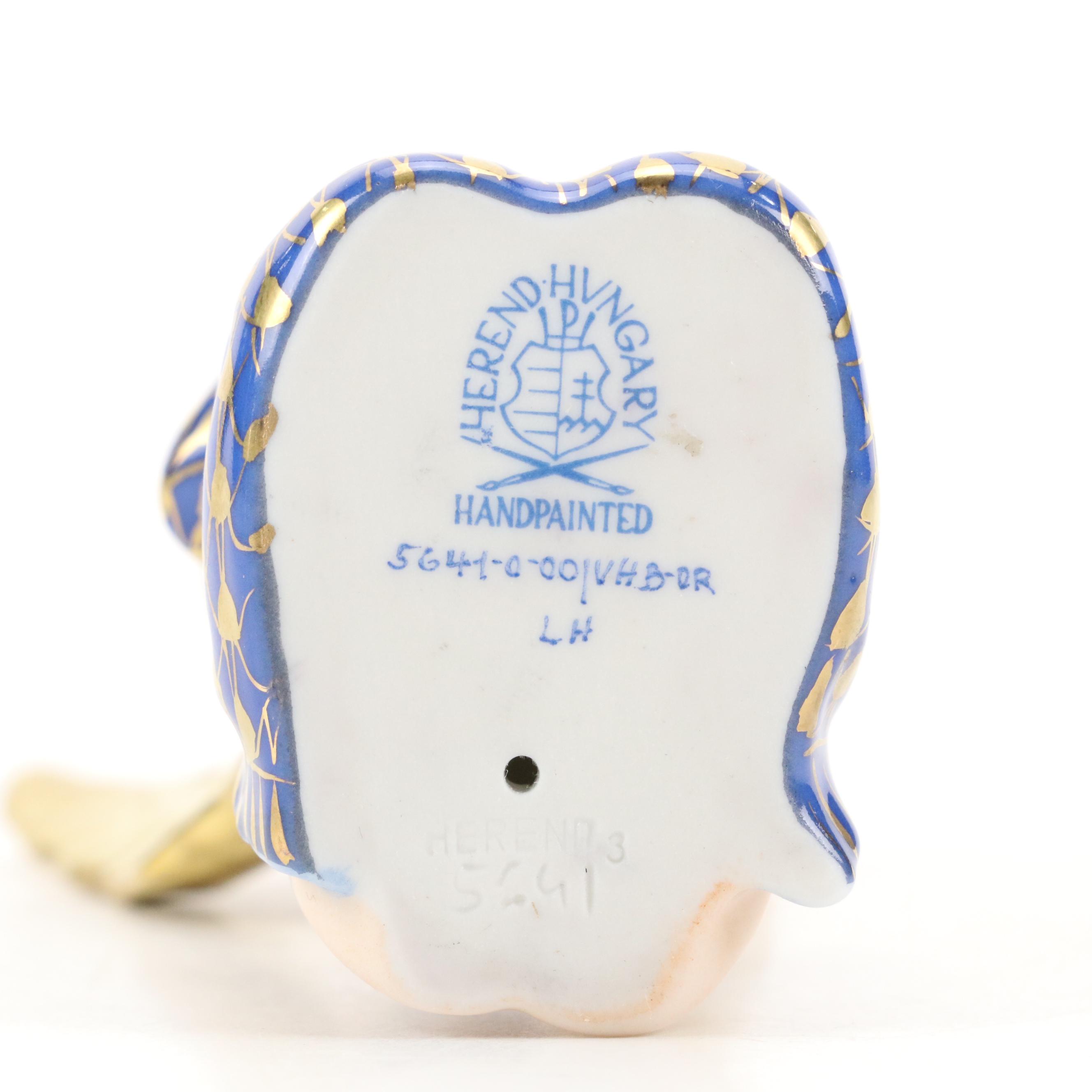 Herend Cobalt and Gold Fishnet "Praying Angel" Porcelain Figurine