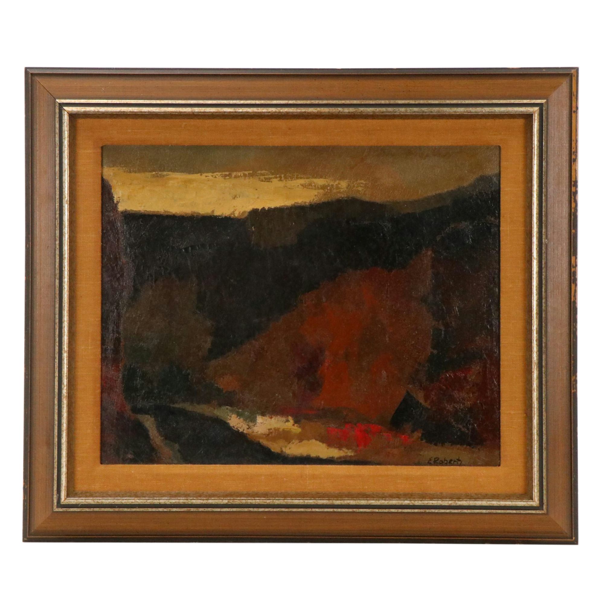 Enzo Roberts Stylized Landscape Oil Painting,  20th Century