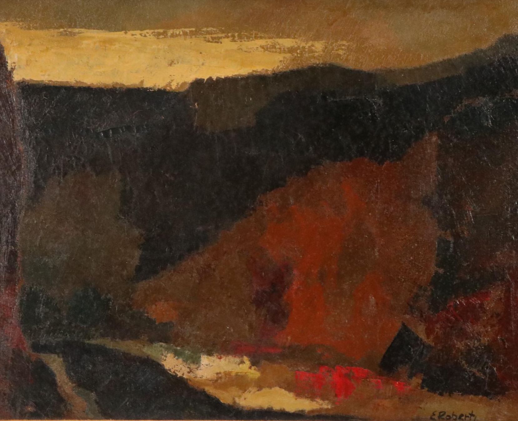 Enzo Roberts Stylized Landscape Oil Painting,  20th Century