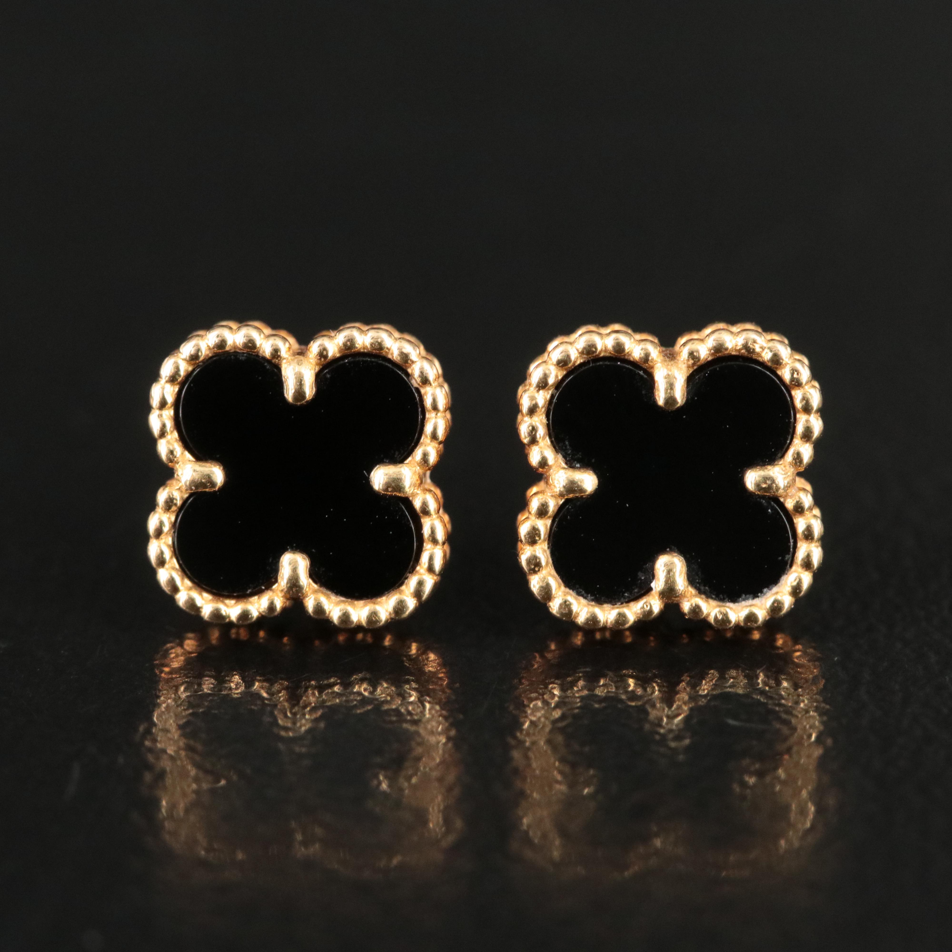 Van Cleef & Arpels Vintage Alhambra 18K Black Onyx Earrings