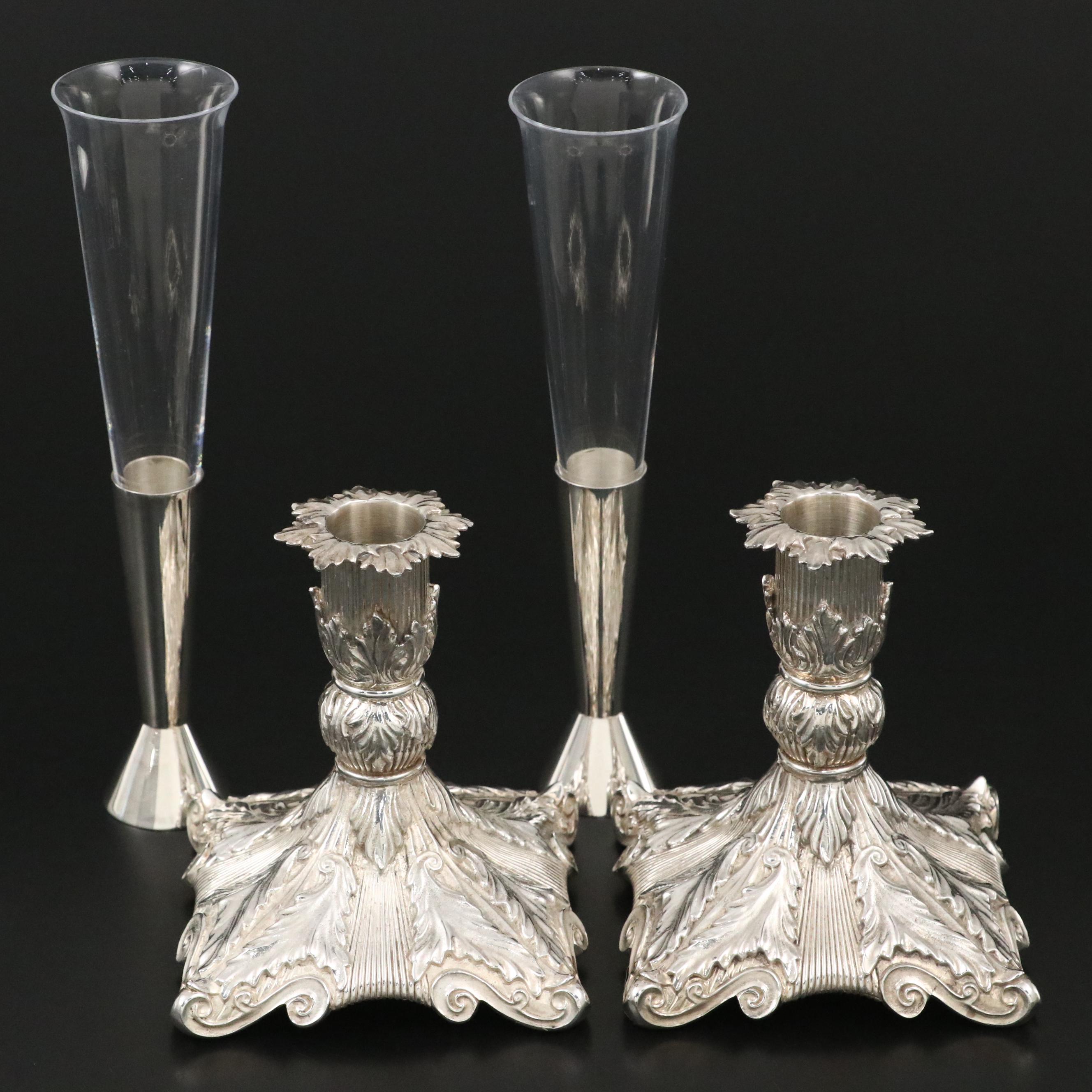 Christofle Silver Plate Candleholders and Cocktail Glasses