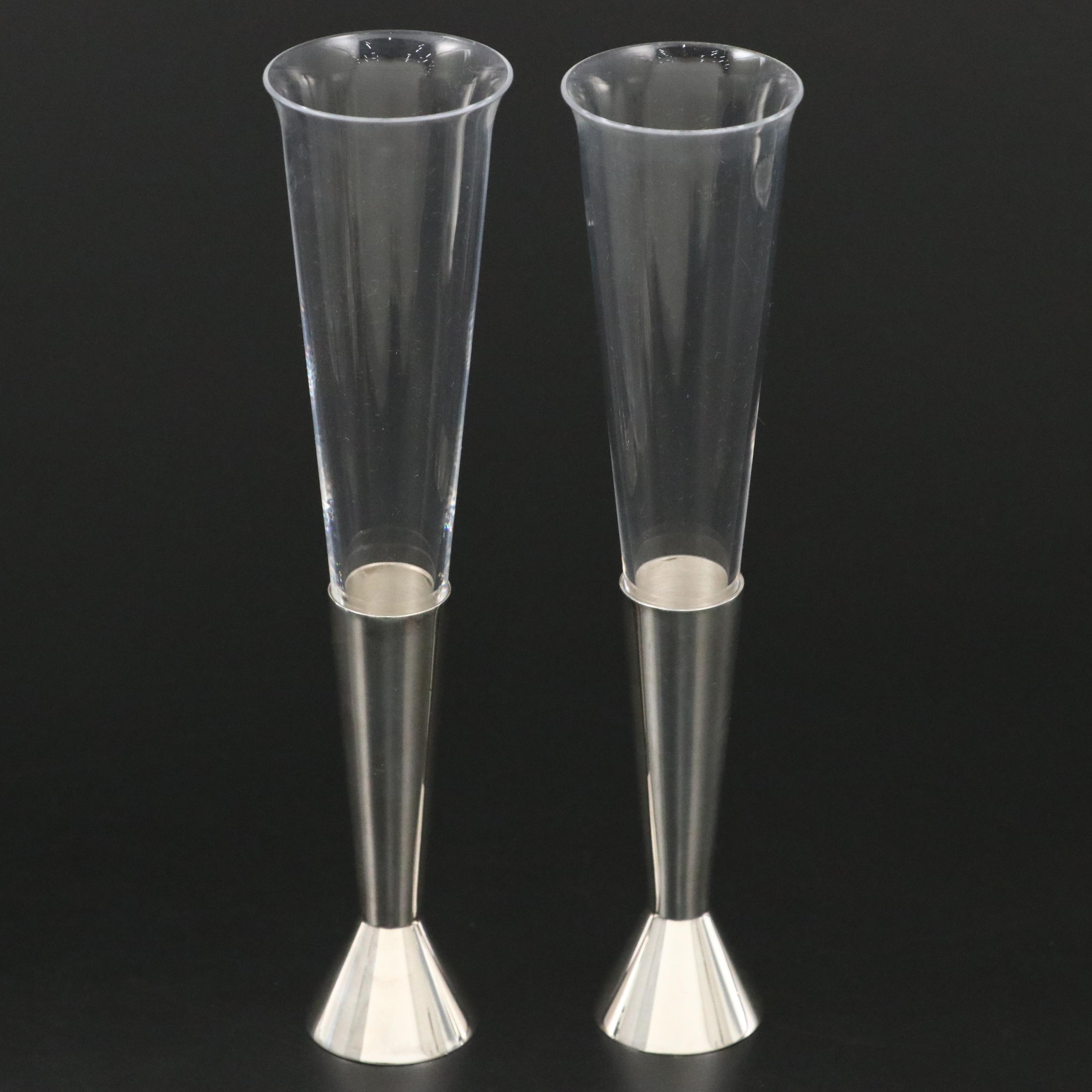 Christofle Silver Plate Candleholders and Cocktail Glasses