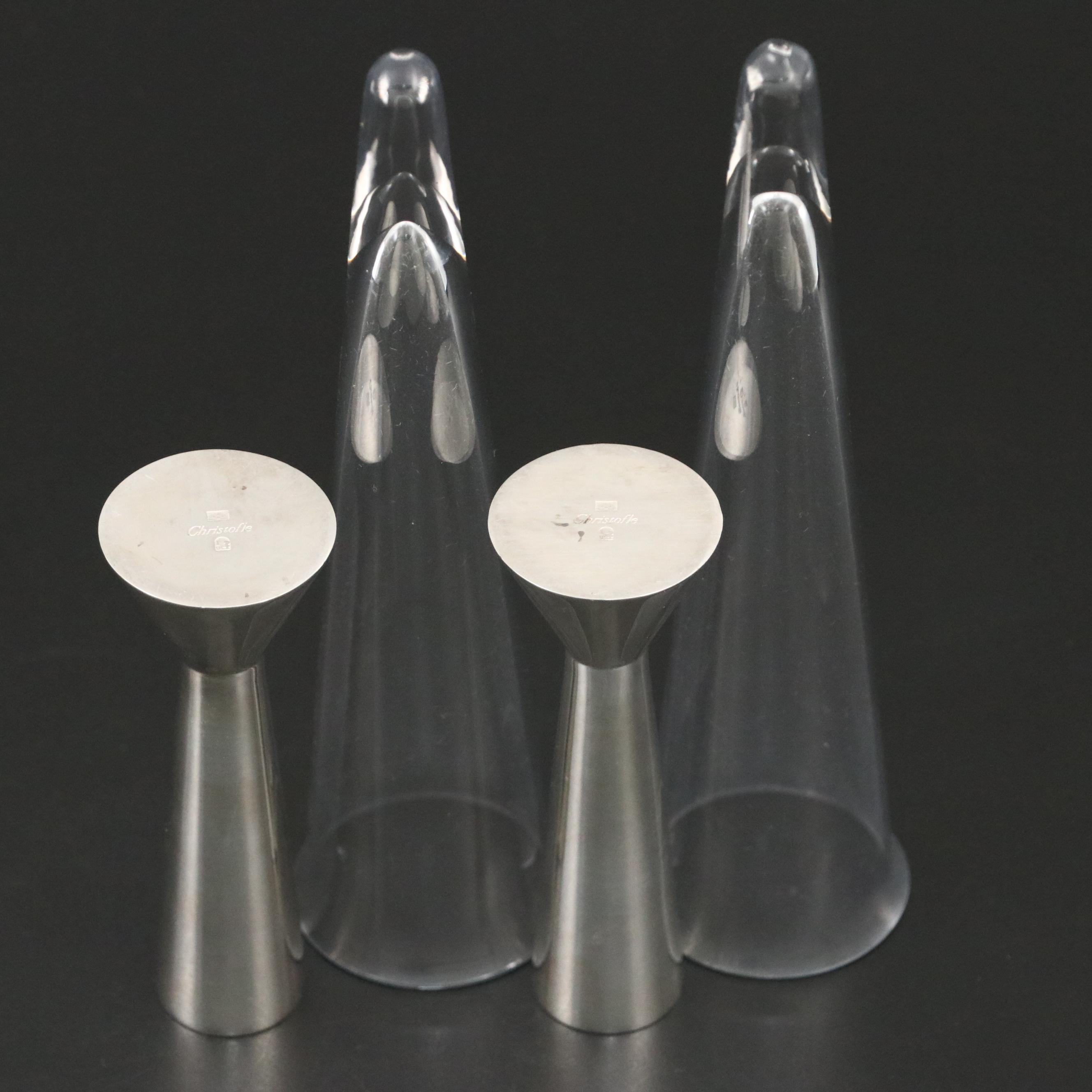 Christofle Silver Plate Candleholders and Cocktail Glasses