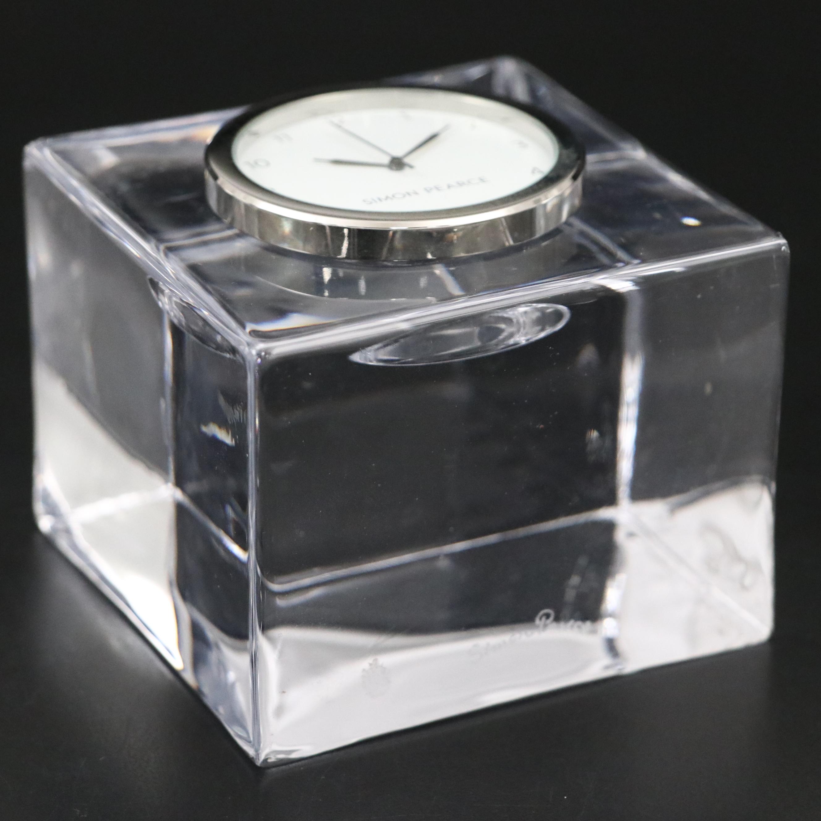 Simon Pearce "Woodbury" Glass Clock and Other Crystal Cube Votive Candlesticks