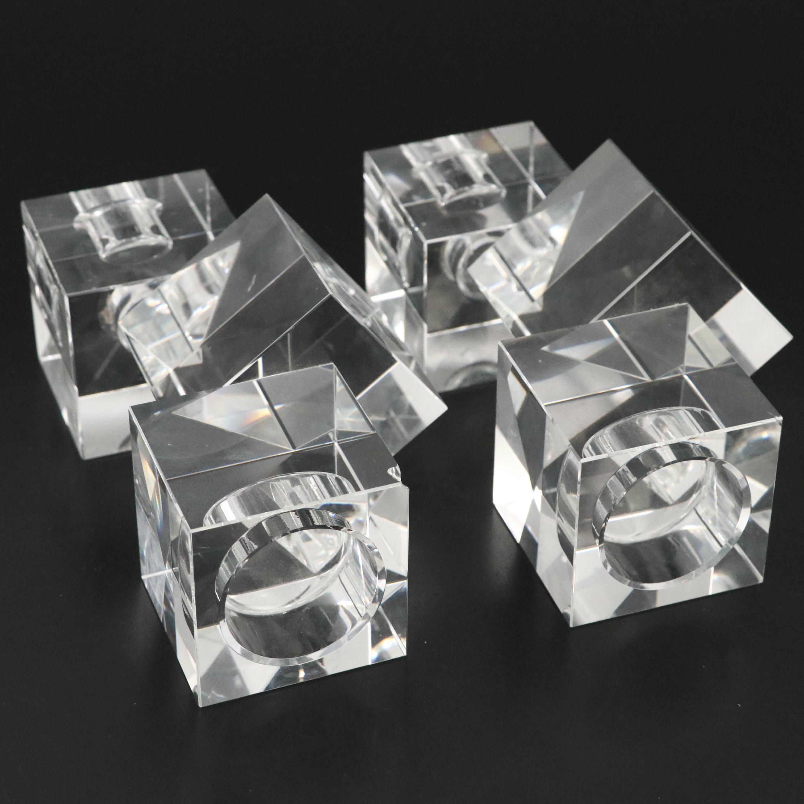 Simon Pearce "Woodbury" Glass Clock and Other Crystal Cube Votive Candlesticks