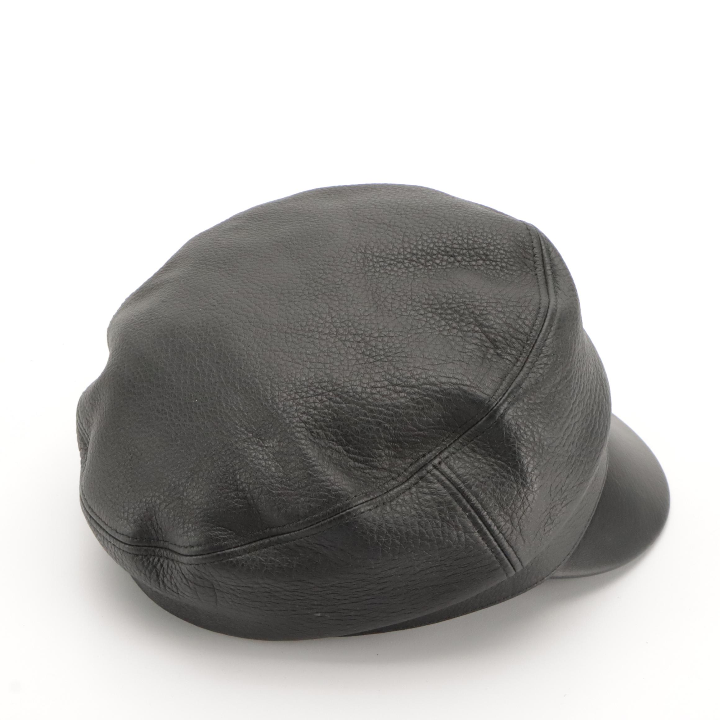Gucci Black Grained Leather Newsboy Cap
