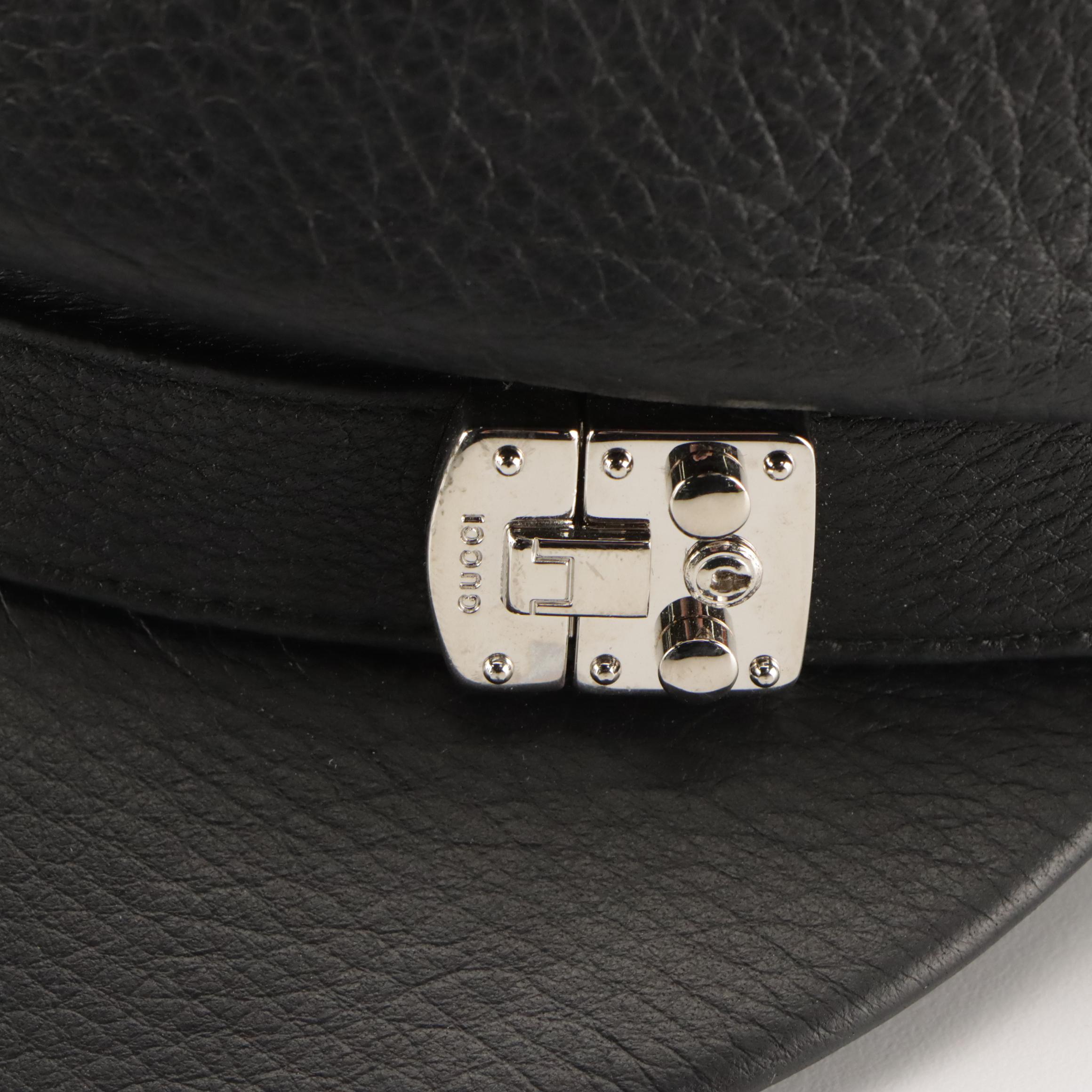 Gucci Black Grained Leather Newsboy Cap