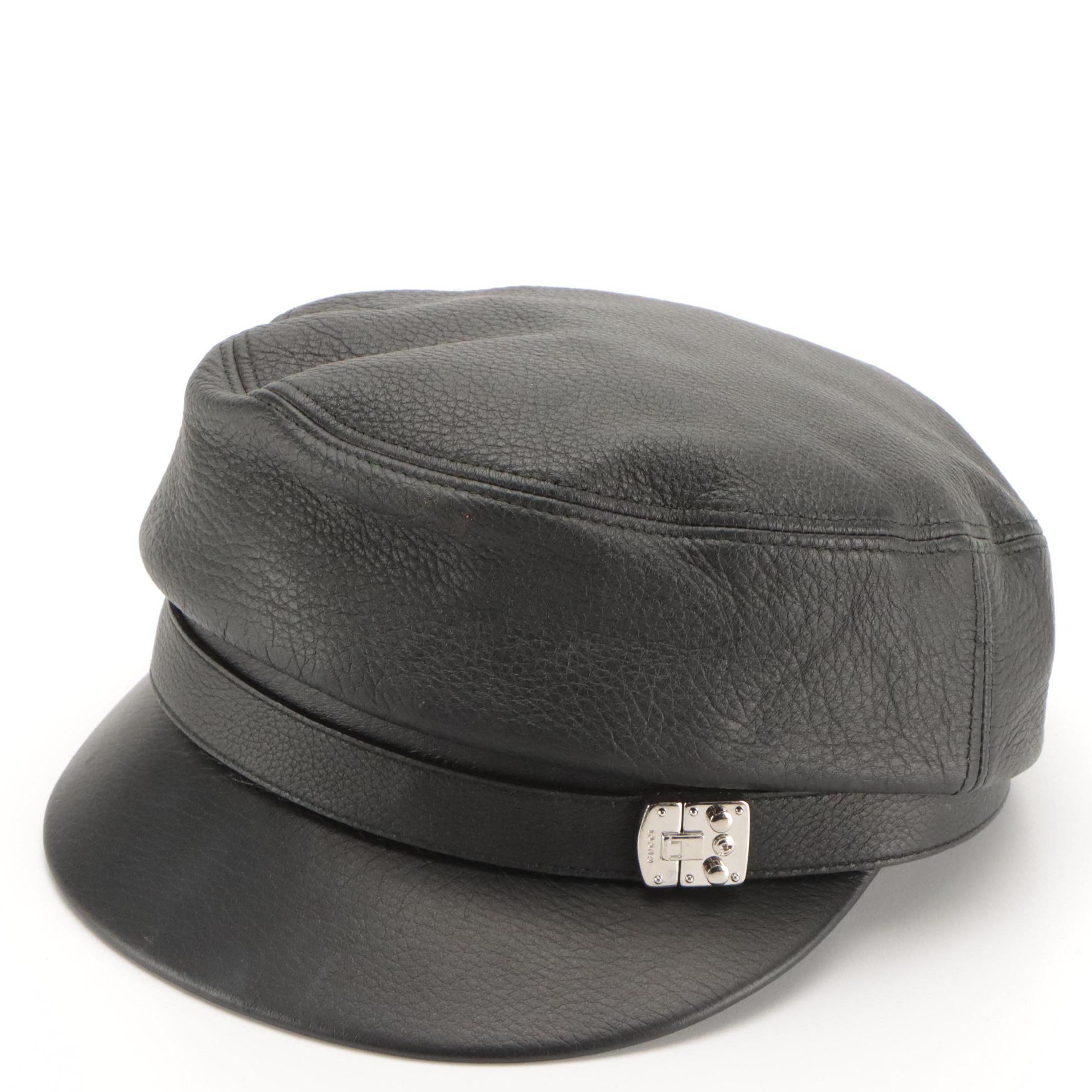 Gucci Black Grained Leather Newsboy Cap