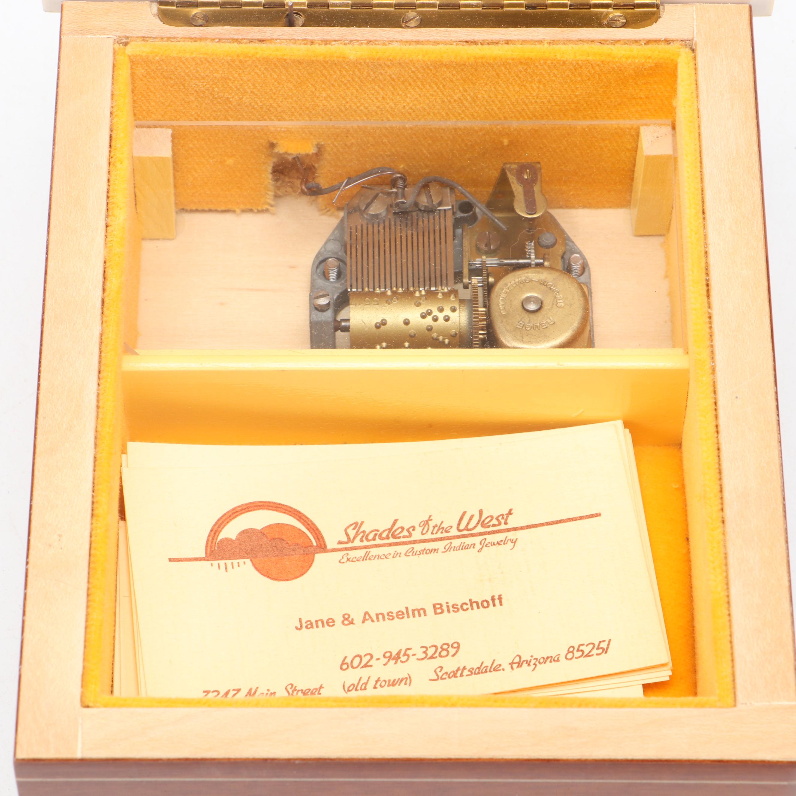 Reuge Lacquered Wood Music Box with Stainless Steel Two-Tiered Tray and More