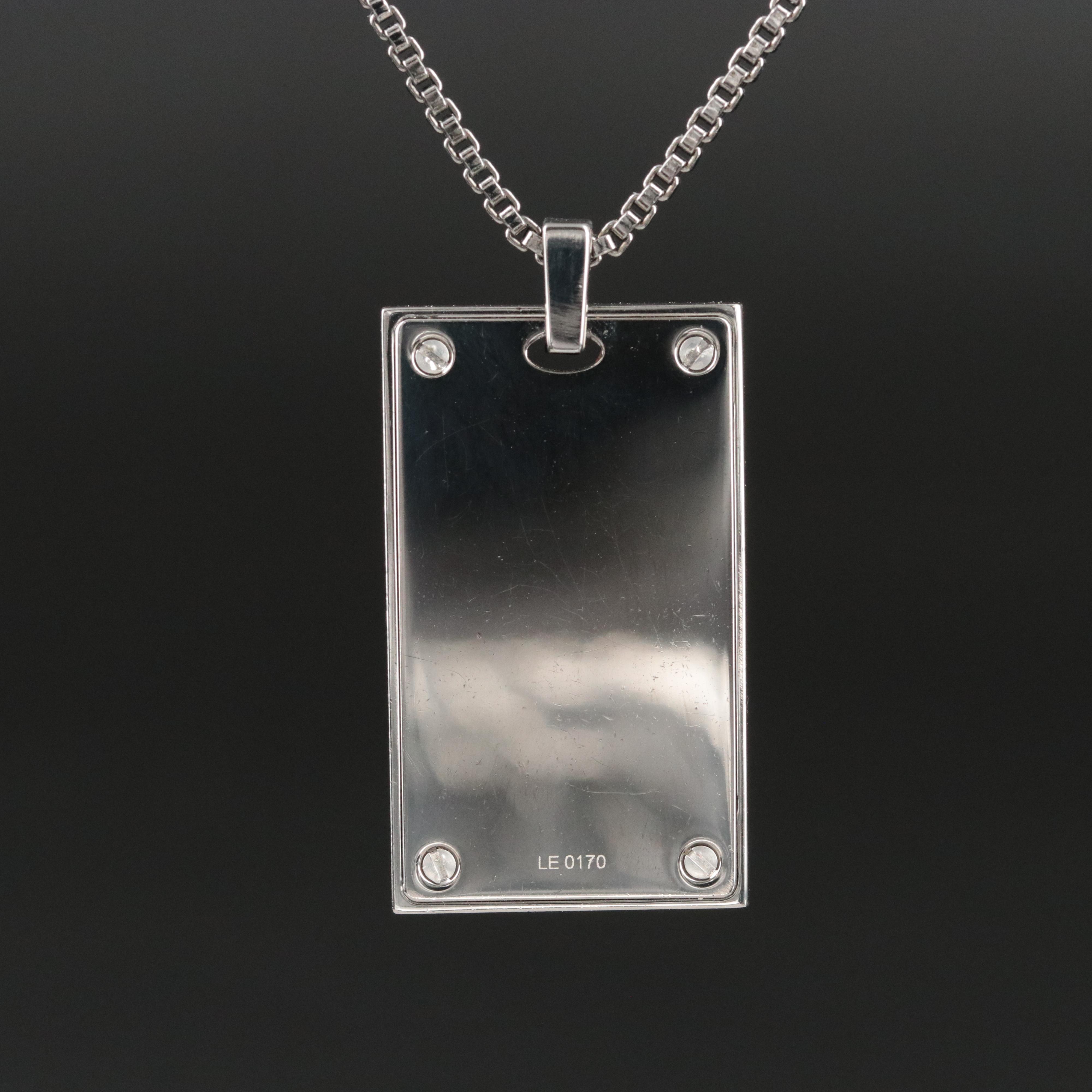 Louis Vuitton Logo Darkened Metal and Wood Dog Tag Necklace