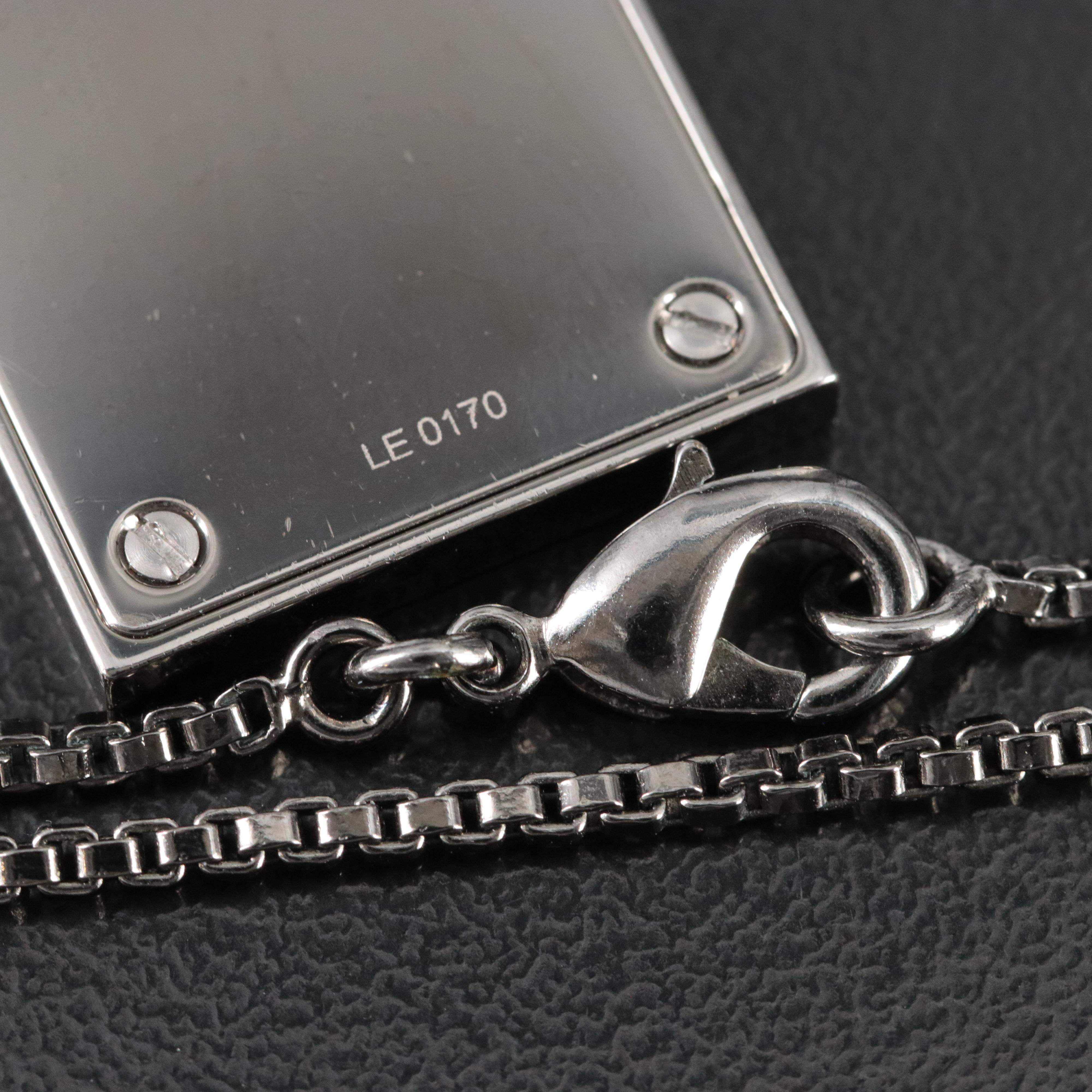 Louis Vuitton Logo Darkened Metal and Wood Dog Tag Necklace