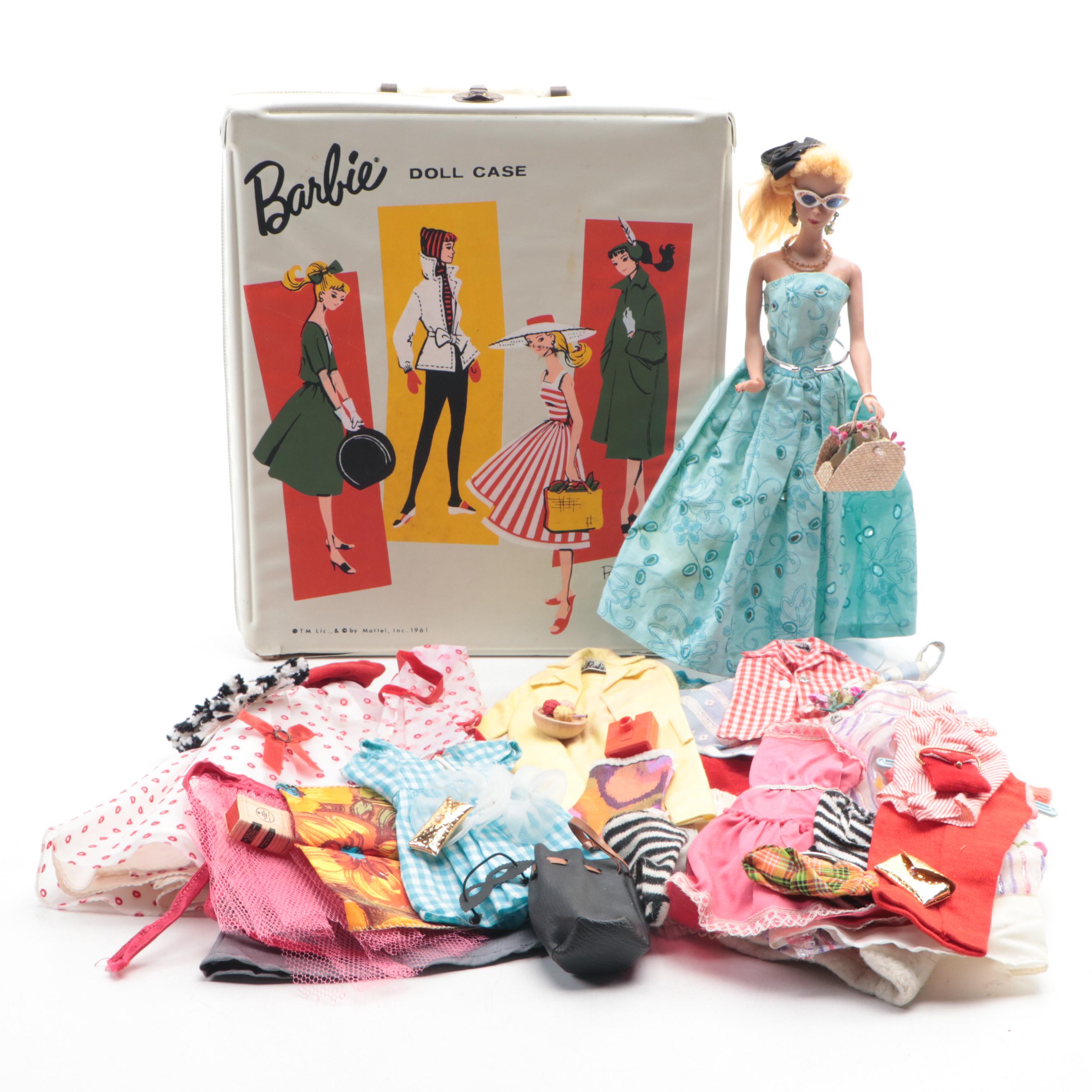 Mattel Barbie Doll with Clothes, Accessories and Case, Mid-20th Century