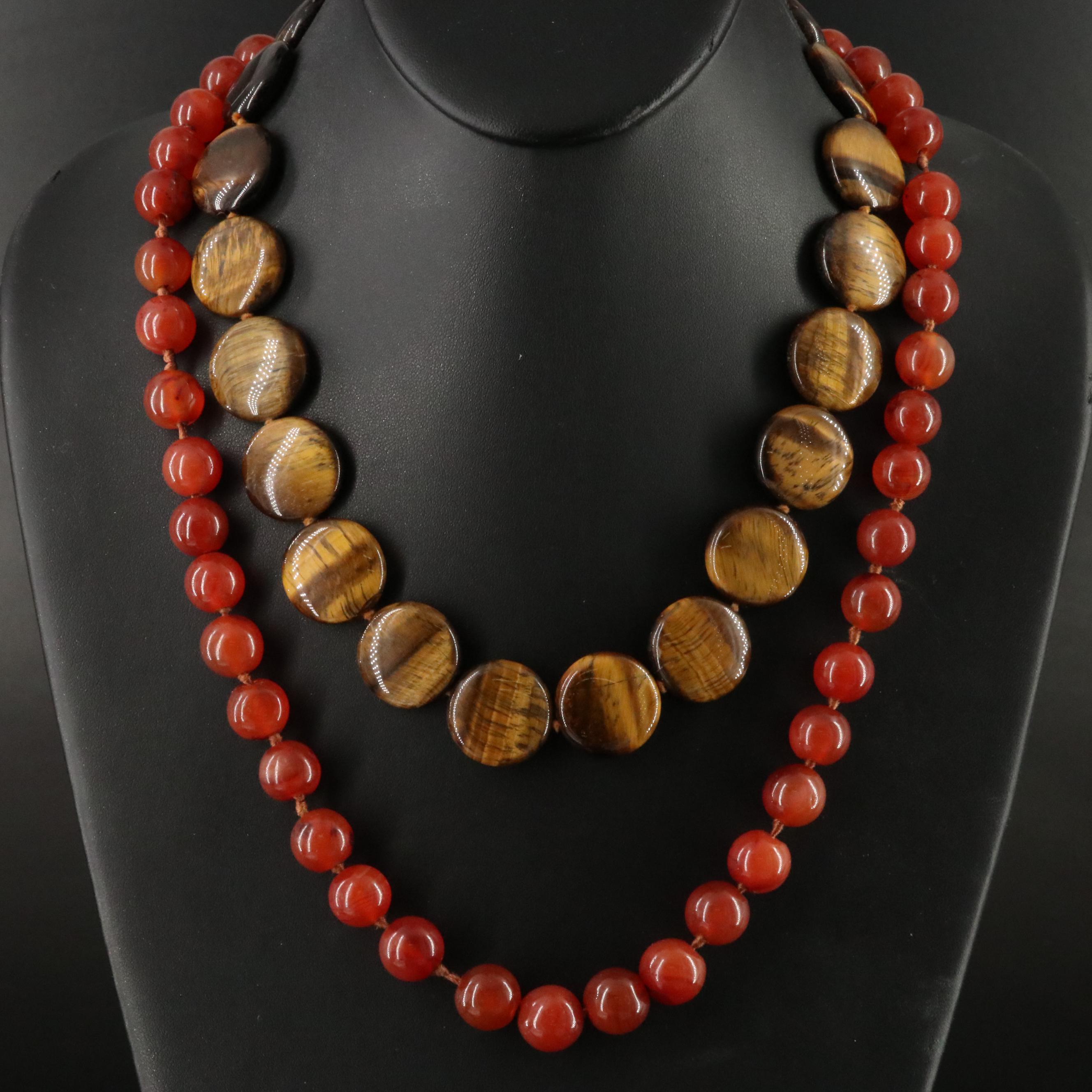 Carnelian and Tiger's Eye Necklaces with 14K Clasps
