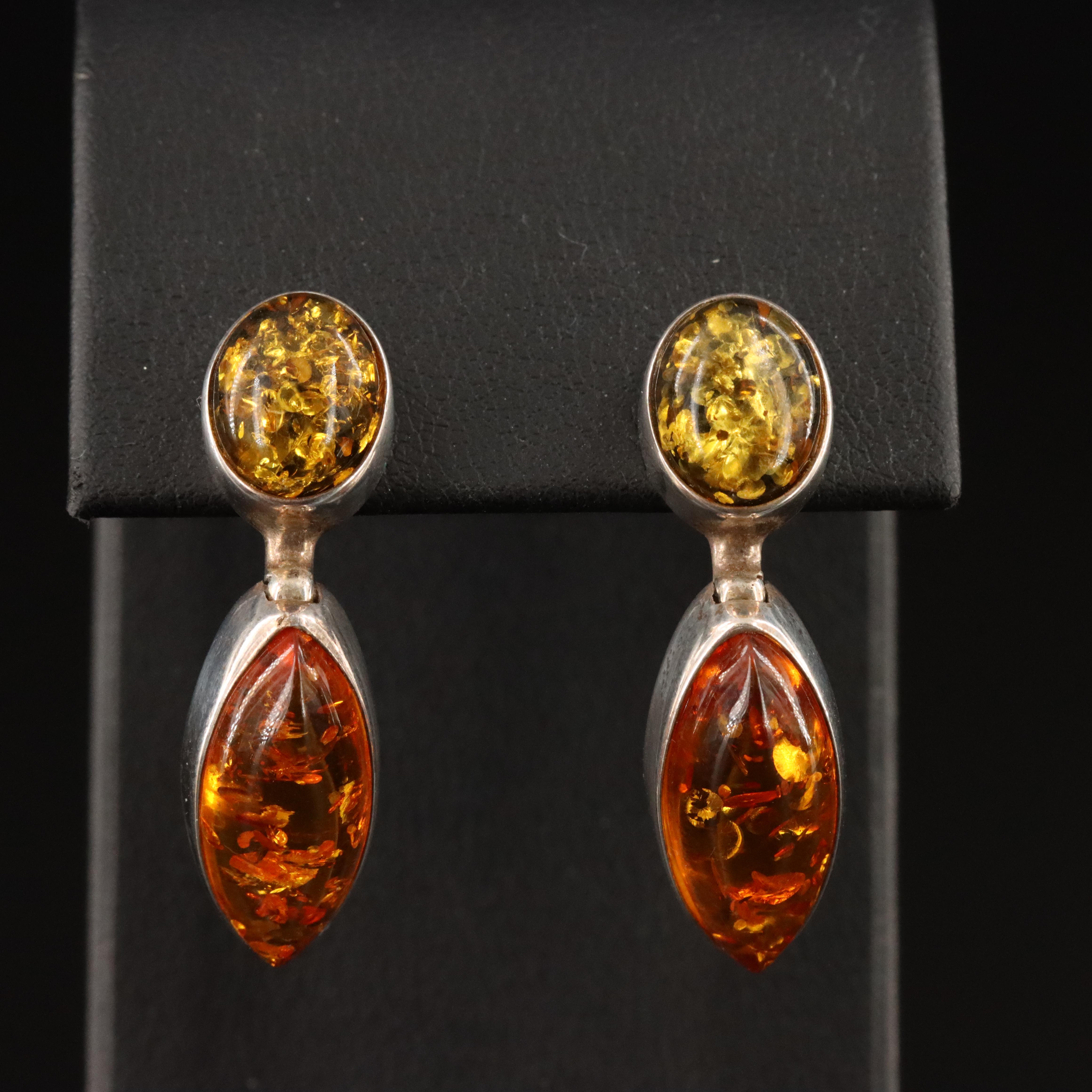 Polish Sterling Amber Drop Earrings