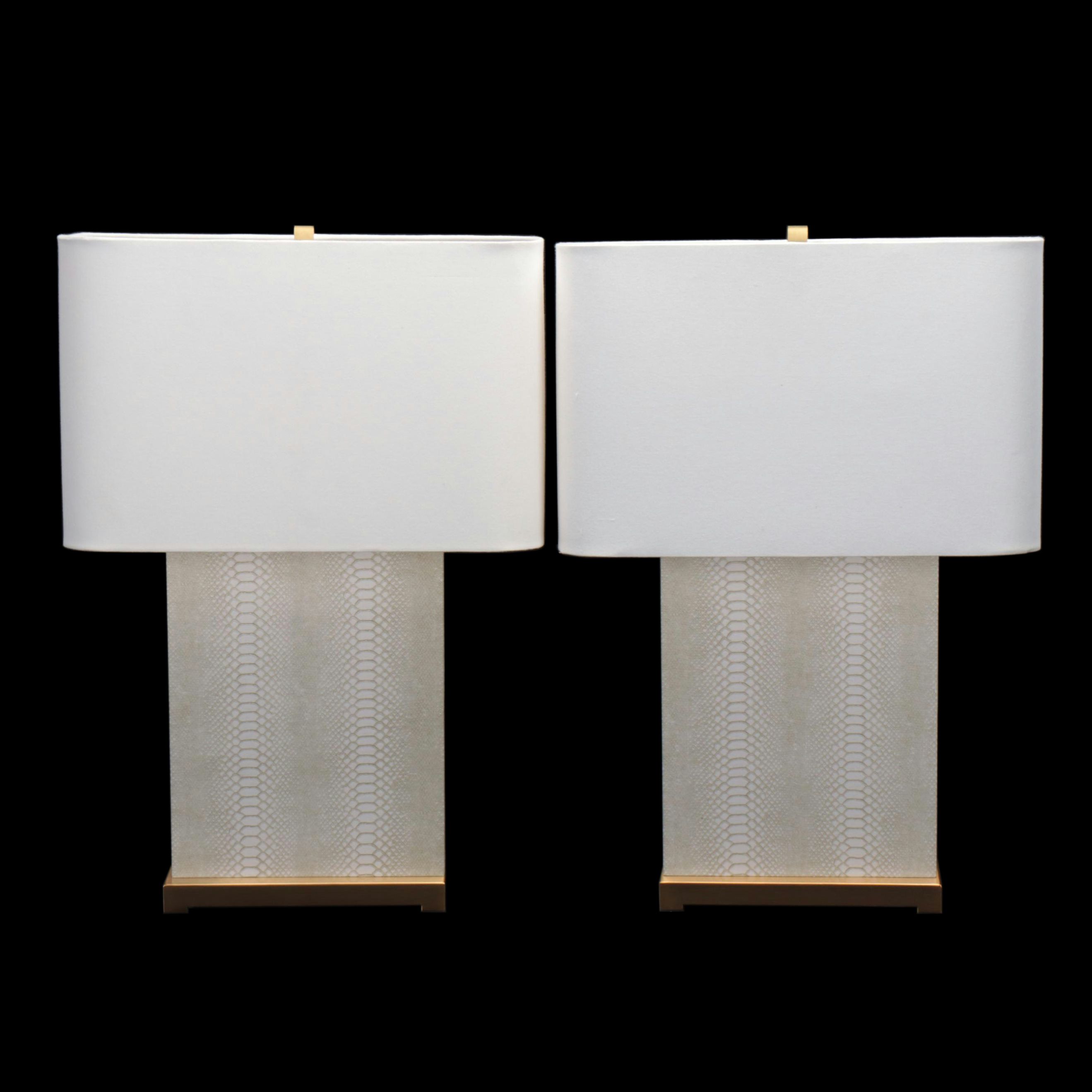 Safavieh Faux Snakeskin Table Lamps with Squared Drum Shades, 2020