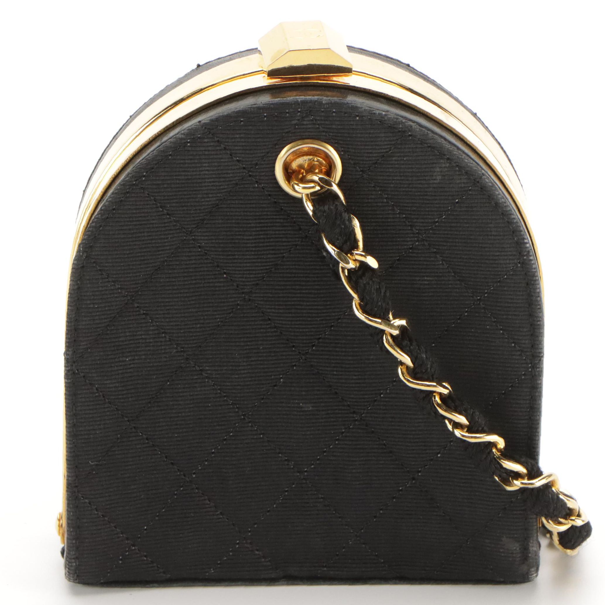 Chanel Mini Box Clutch in Quilted Faille Textile with Leather Trim