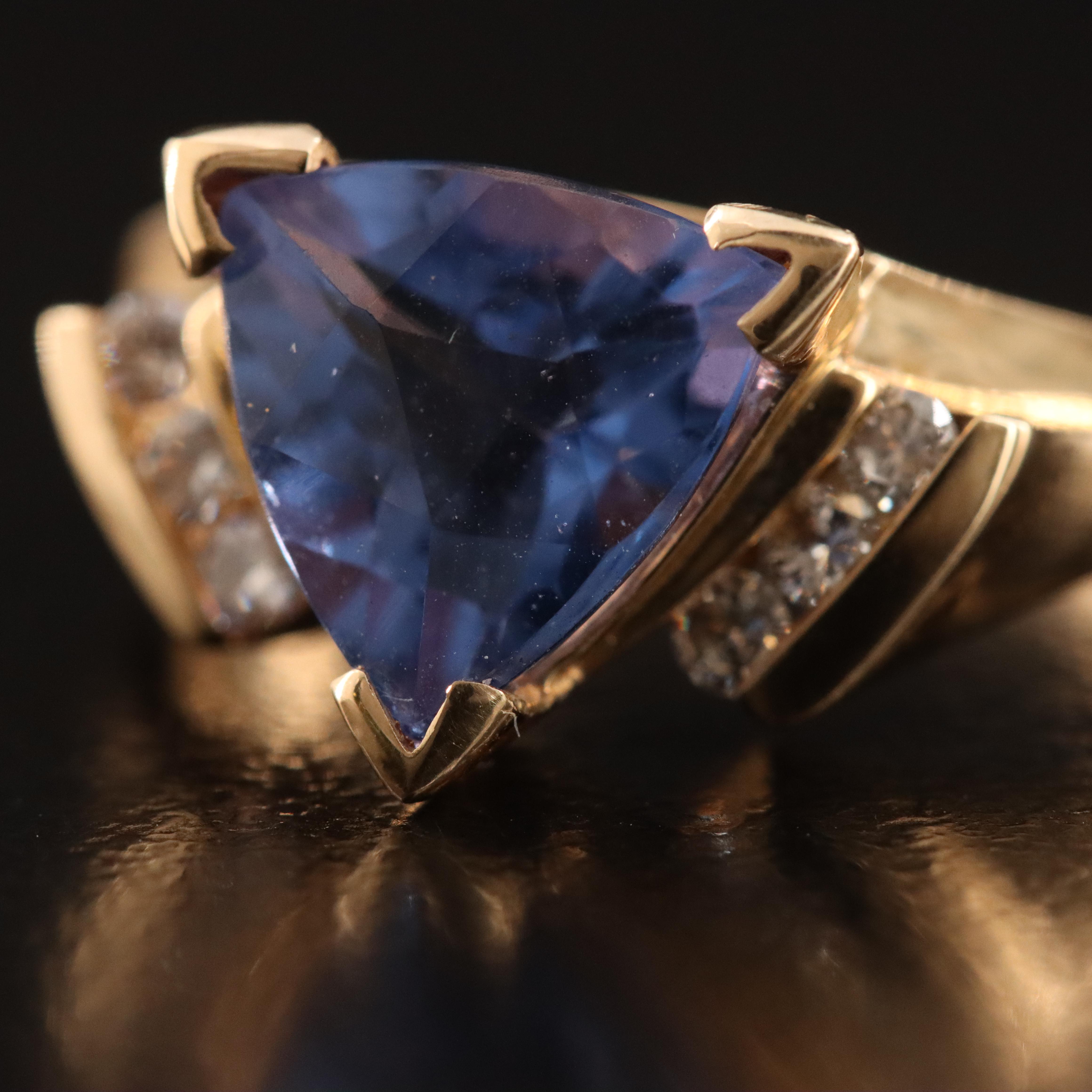 14K Color Change Fluorite and Diamond Ring