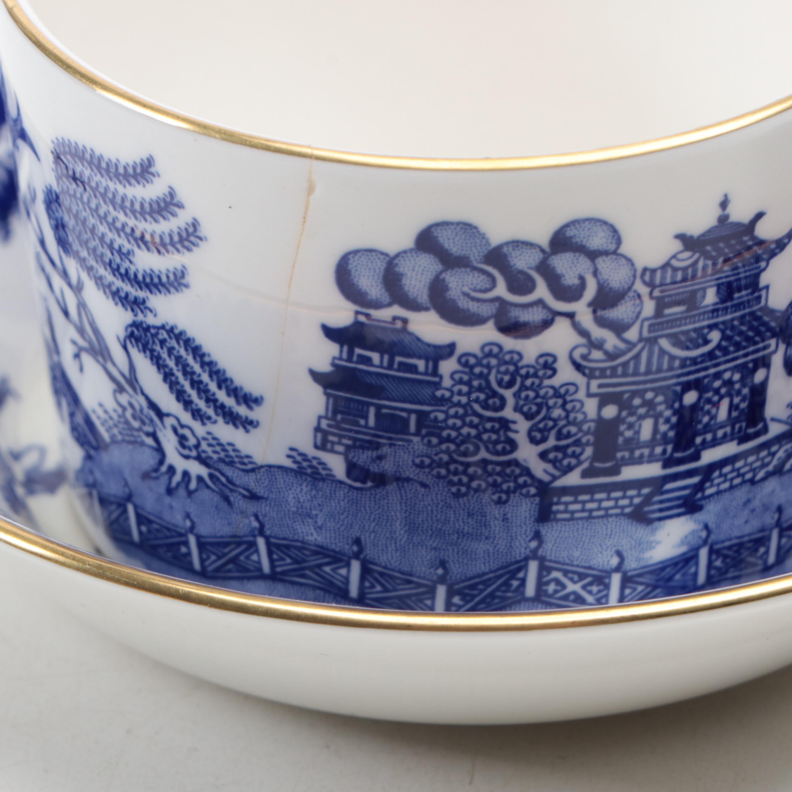 Coalport Bone China "Willow" Cups and Saucers with Ridways Pitcher