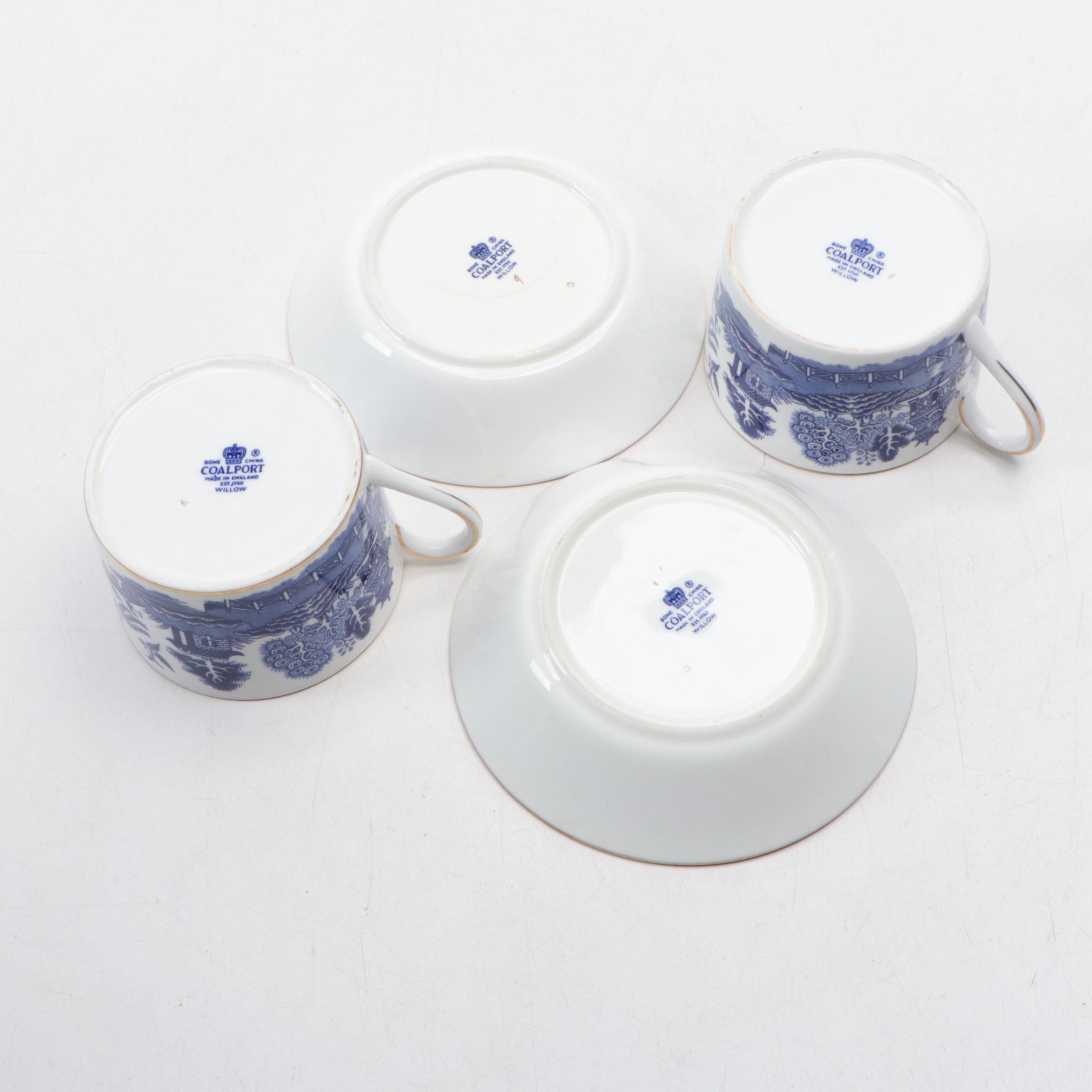 Coalport Bone China "Willow" Cups and Saucers with Ridways Pitcher