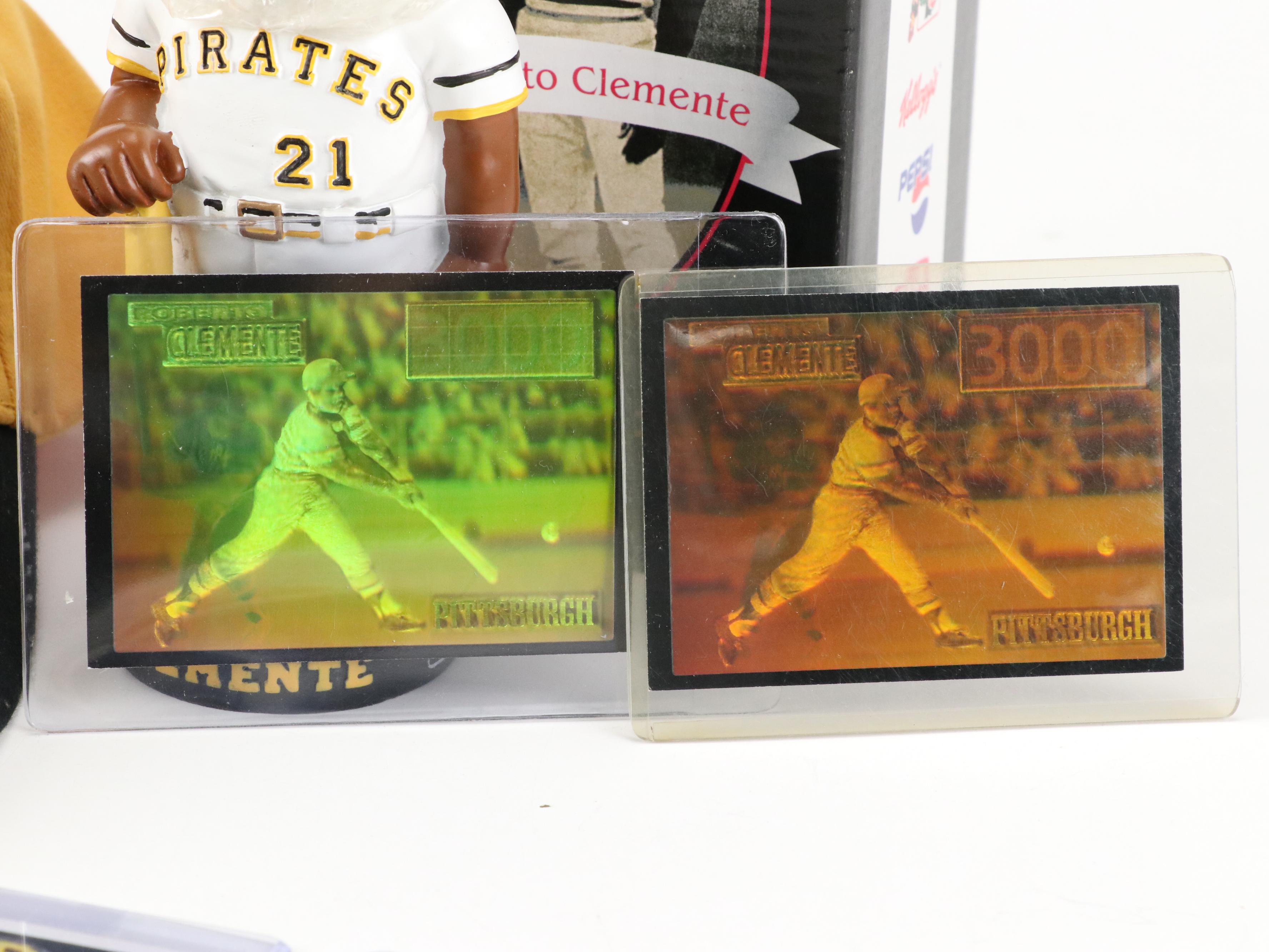 Roberto Clemente Baseball Cards and Bobblehead with Pittsburgh Pirates Hat