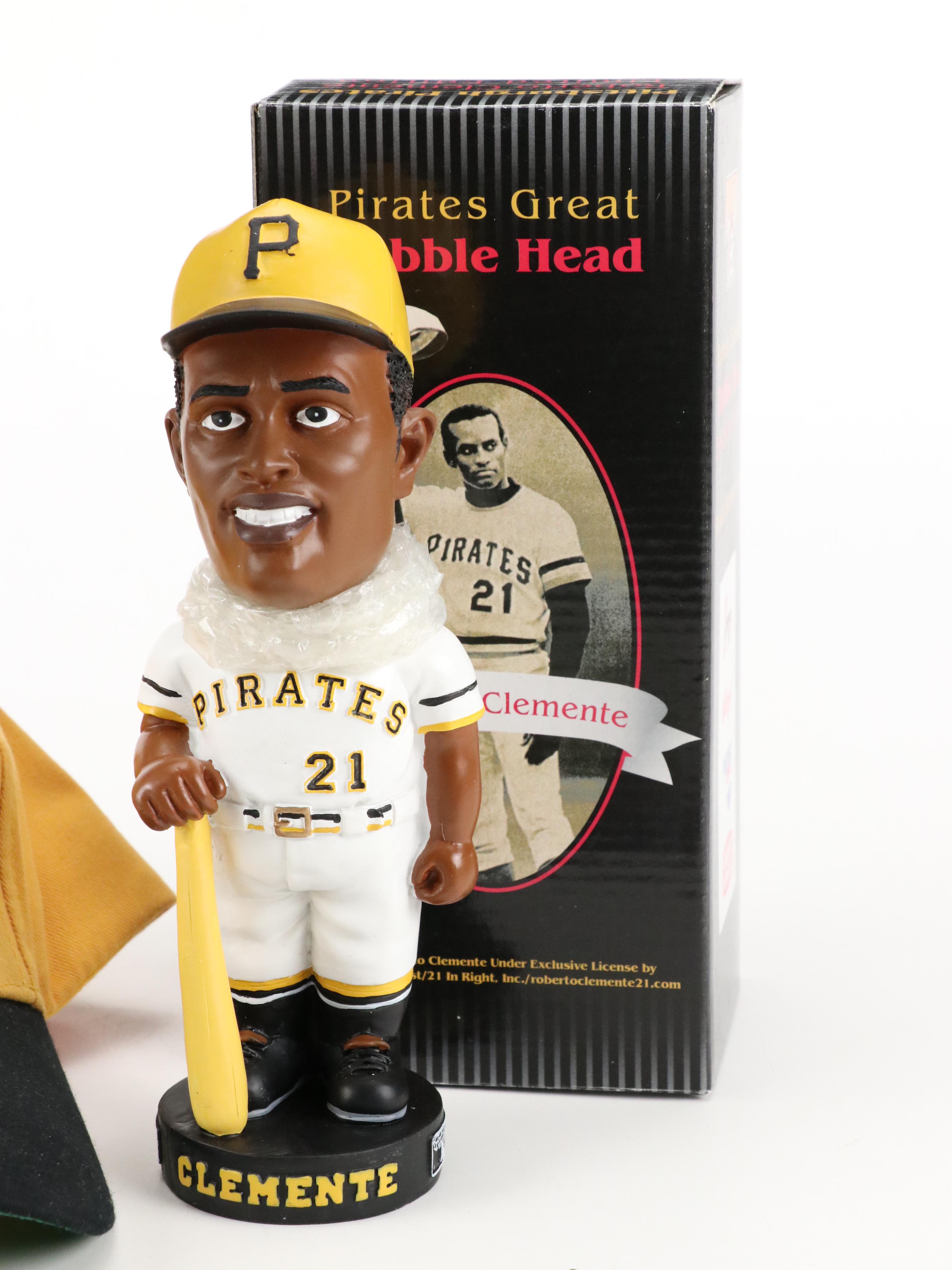 Roberto Clemente Baseball Cards and Bobblehead with Pittsburgh Pirates Hat