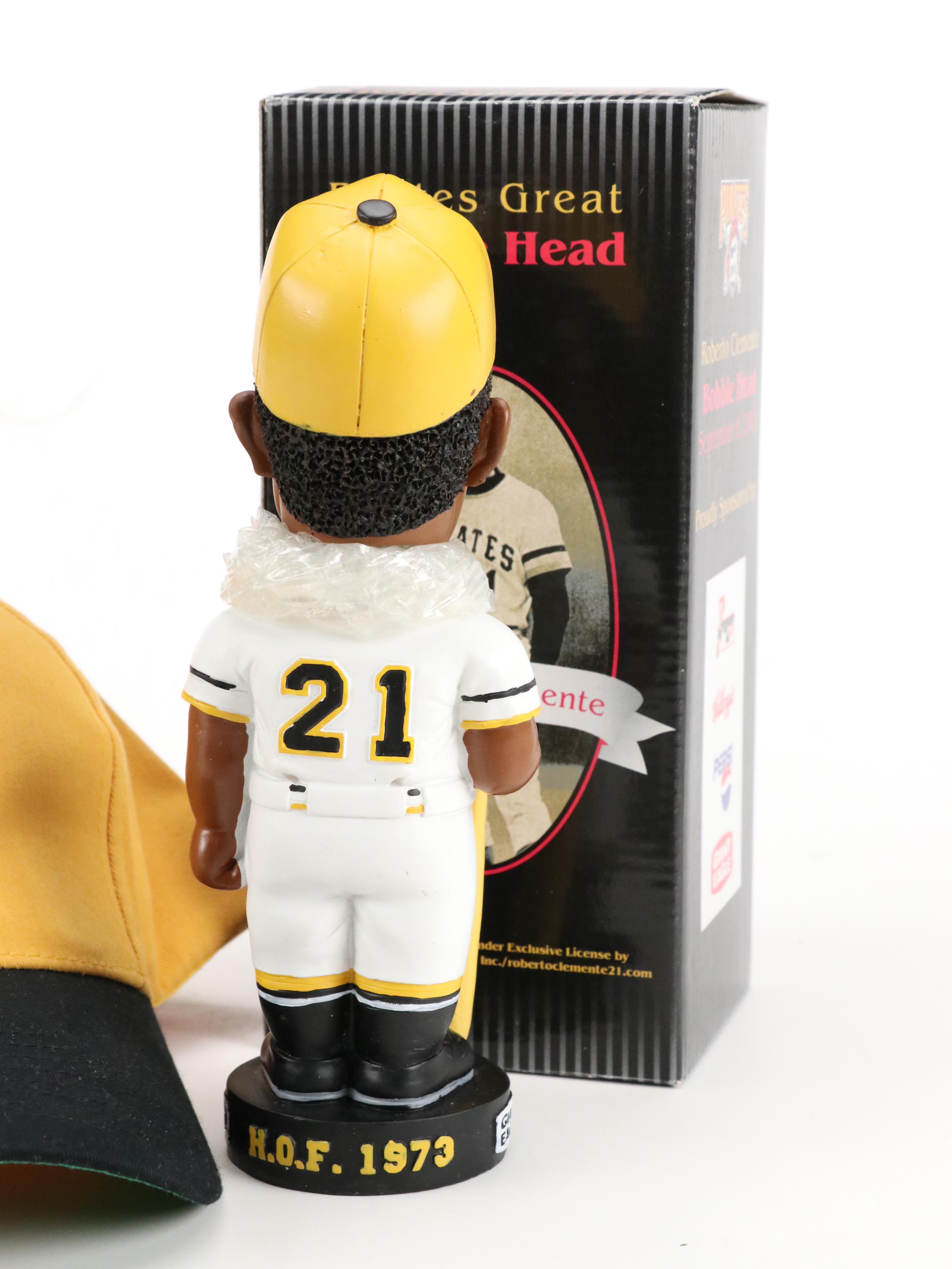Roberto Clemente Baseball Cards and Bobblehead with Pittsburgh Pirates Hat