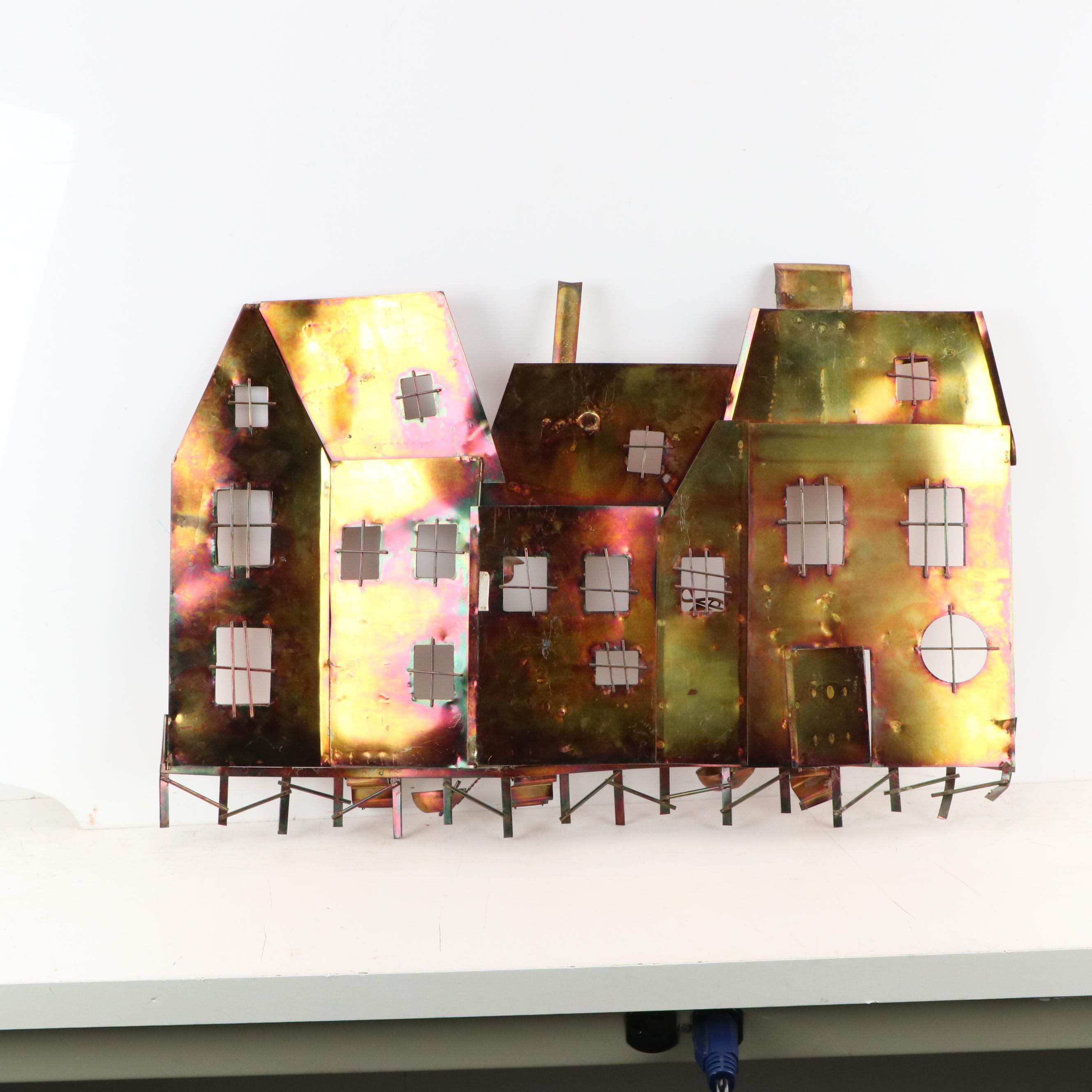 Copper Relief Wall Sculpture of Neighborhood Houses
