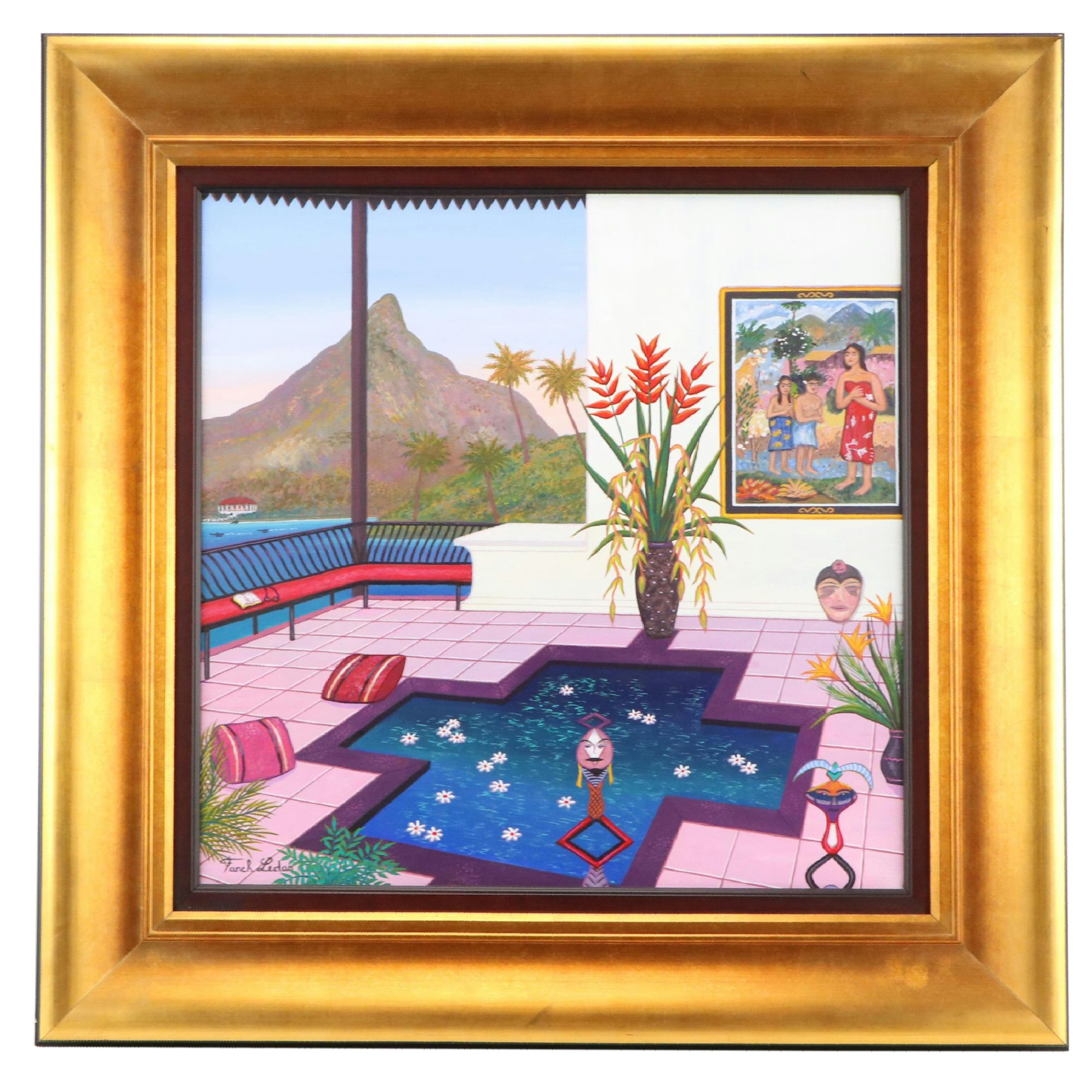 Fanch (Francois) Ledan Surrealist Interior Acrylic Painting "Bora-Bora Bay"