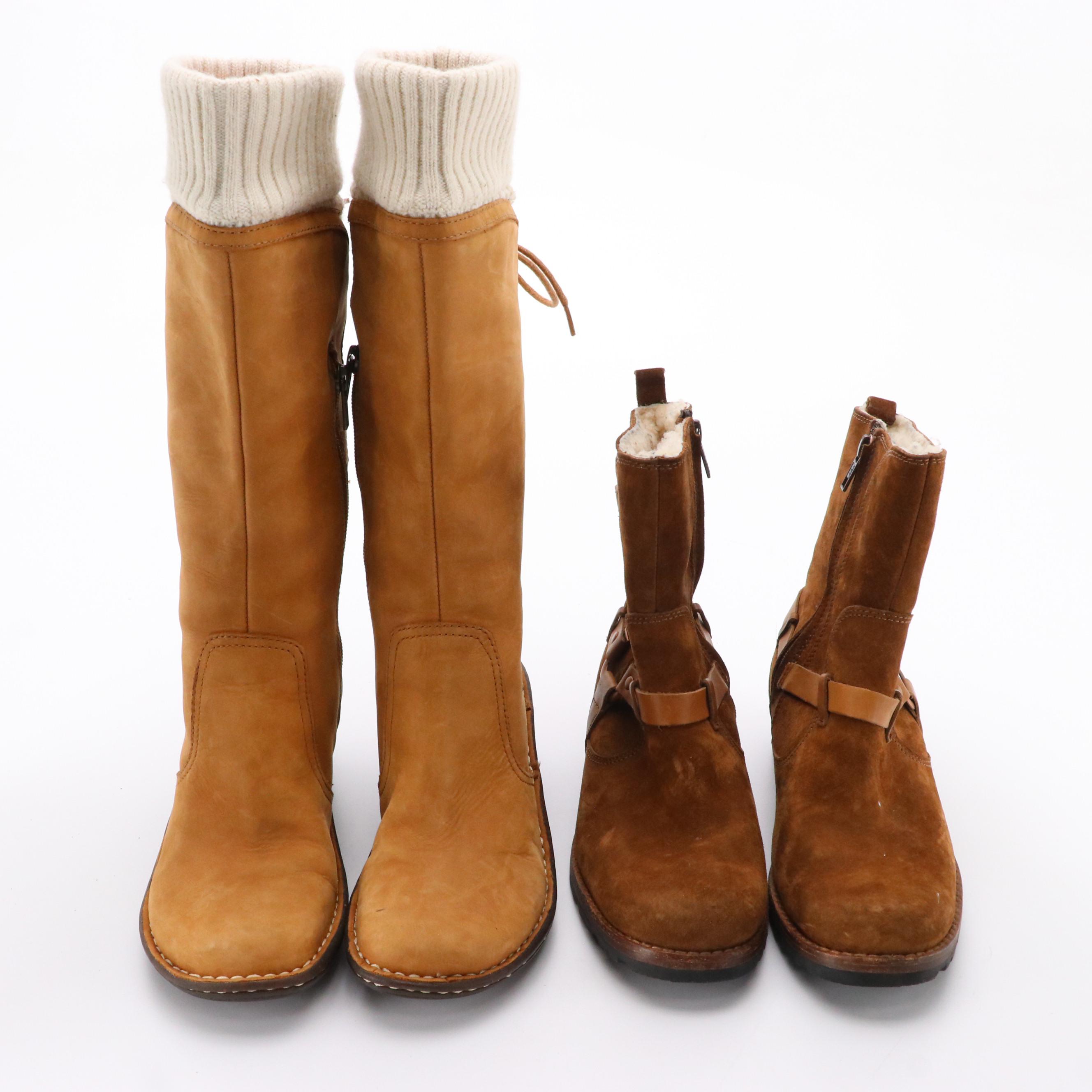UGG Skylair 1939 Wedge Knit Boots and Endell 5604 Moto Harness Boots