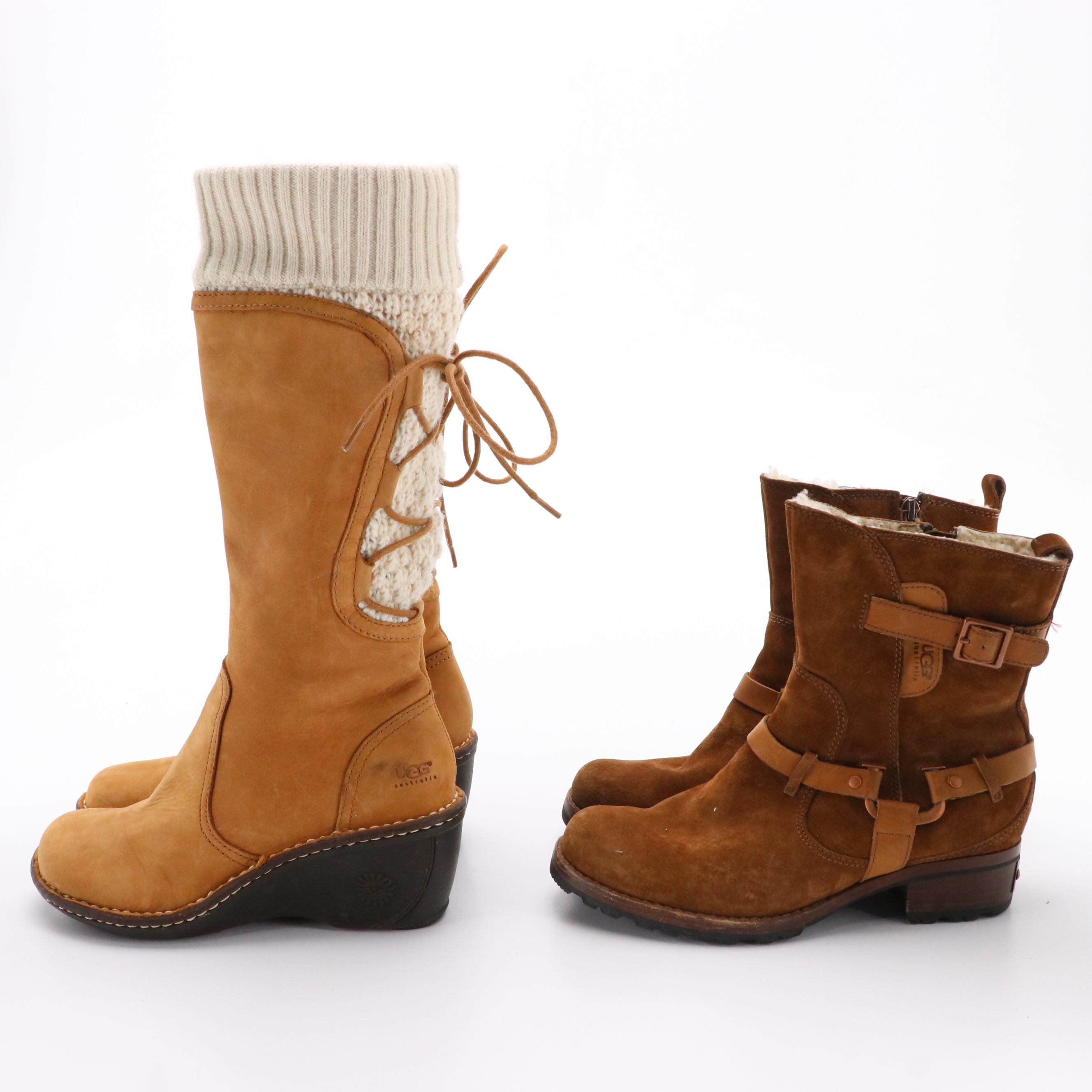UGG Skylair 1939 Wedge Knit Boots and Endell 5604 Moto Harness Boots