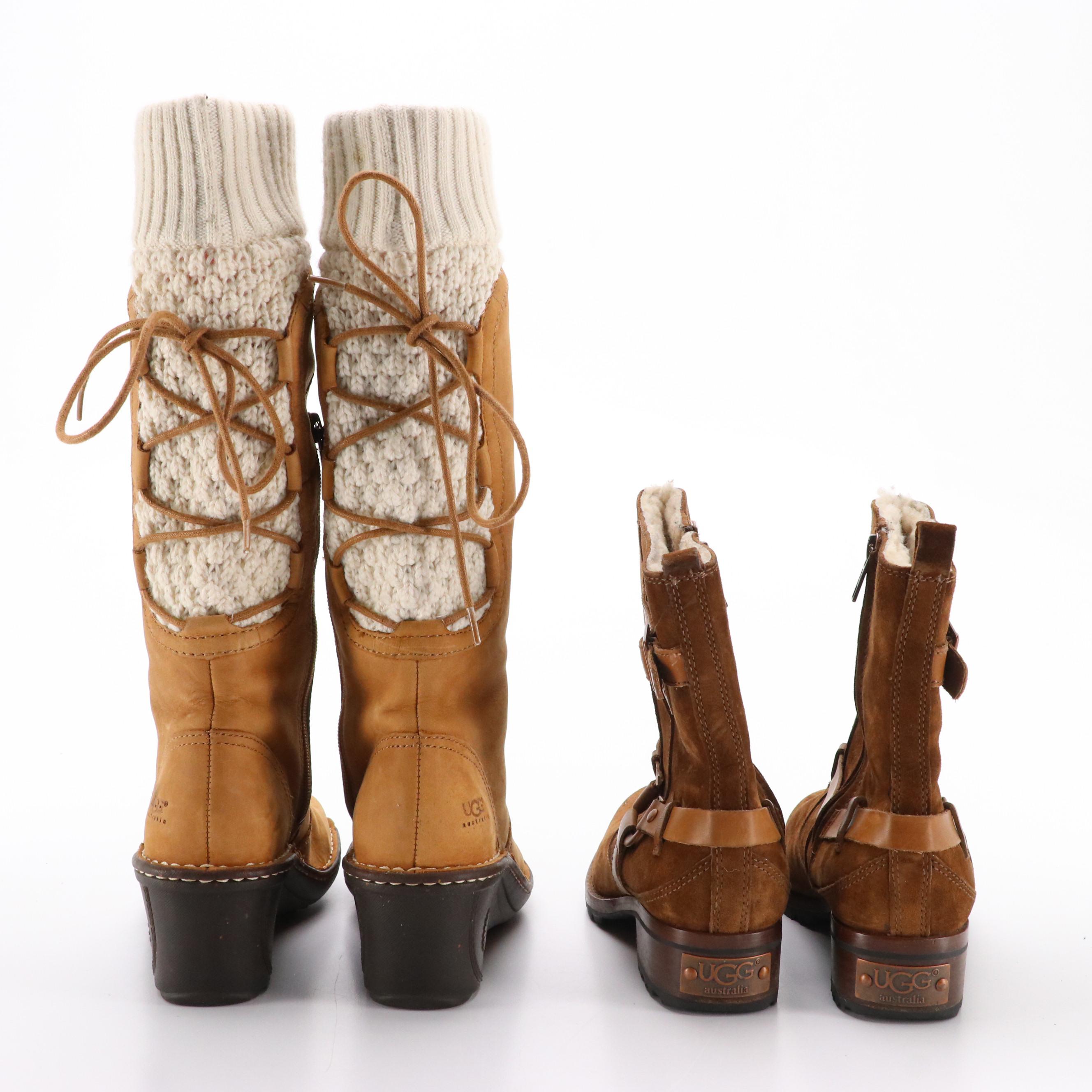 UGG Skylair 1939 Wedge Knit Boots and Endell 5604 Moto Harness Boots