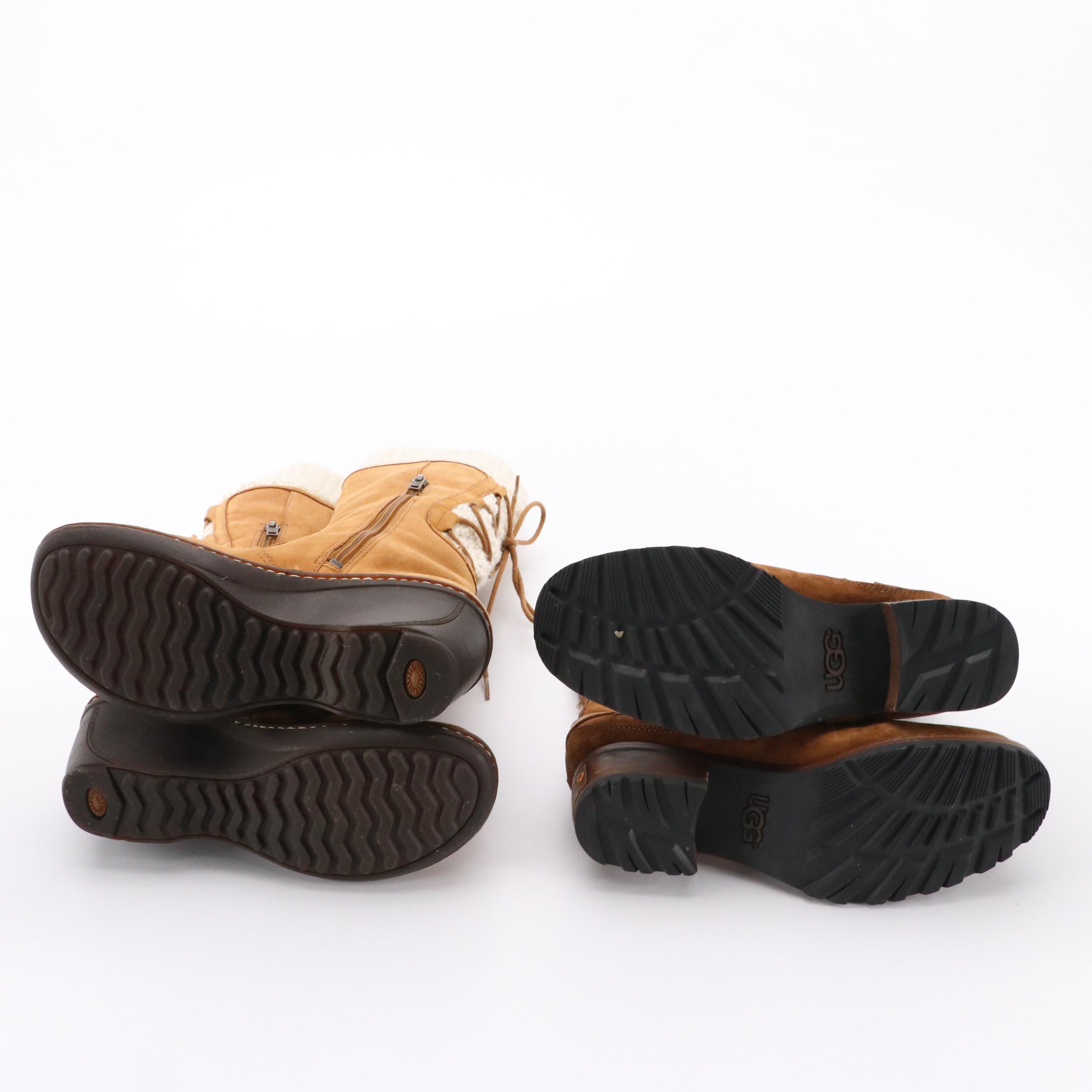 UGG Skylair 1939 Wedge Knit Boots and Endell 5604 Moto Harness Boots