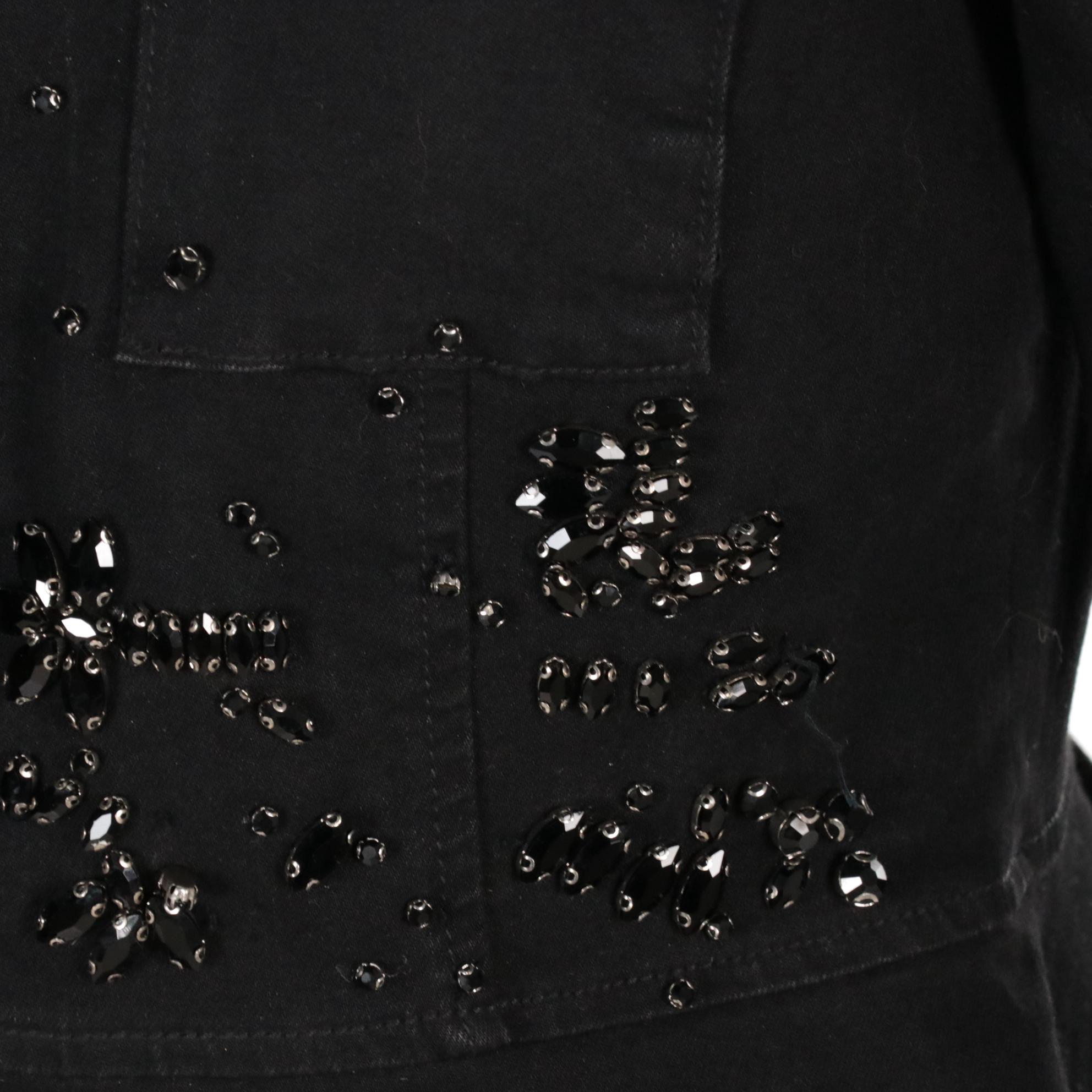 Scripted Black Rhinestone Embellished Jean Jacket, Liverpool White Denim Jacket