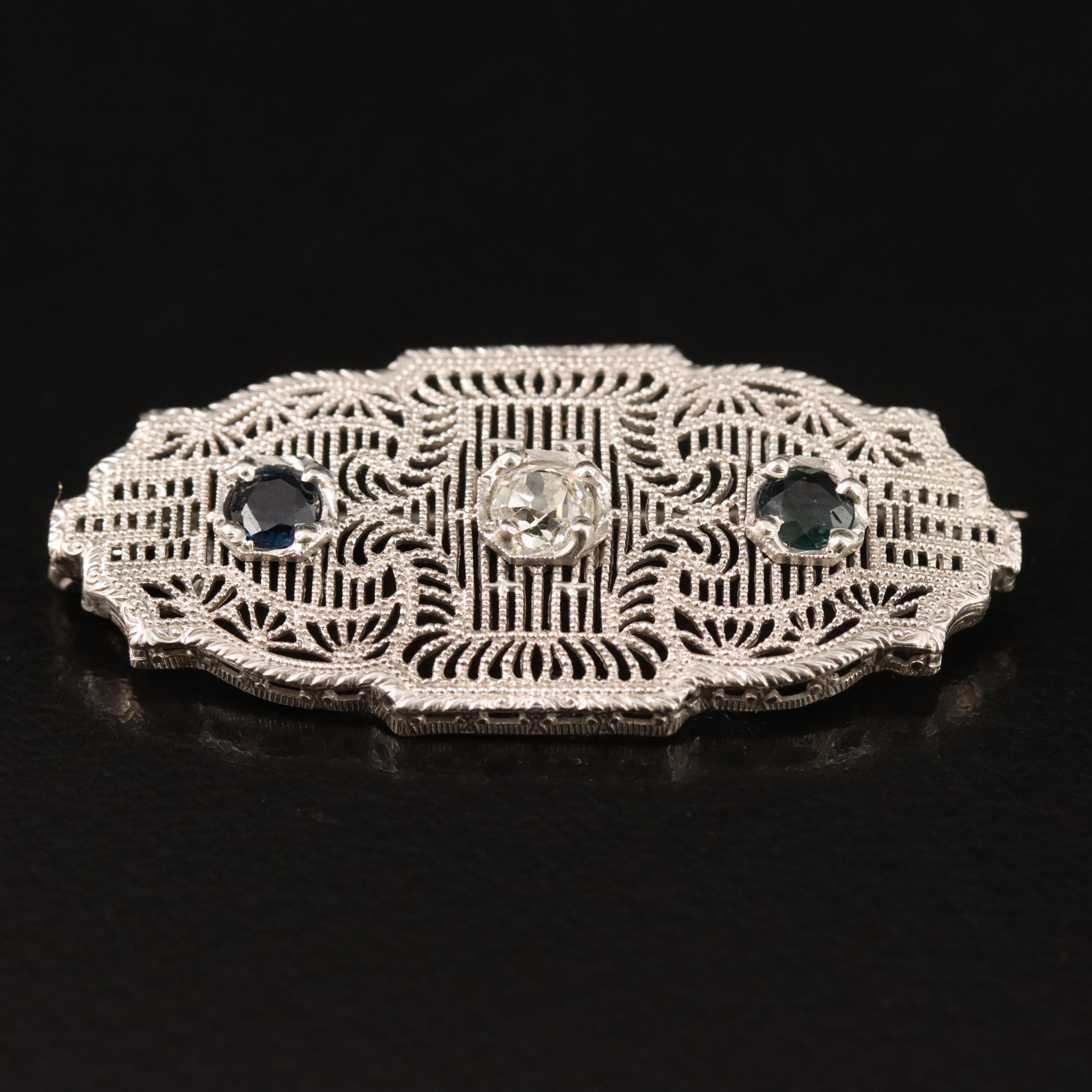 14K Diamond and Sapphire Converter Brooch with Palladium Settings