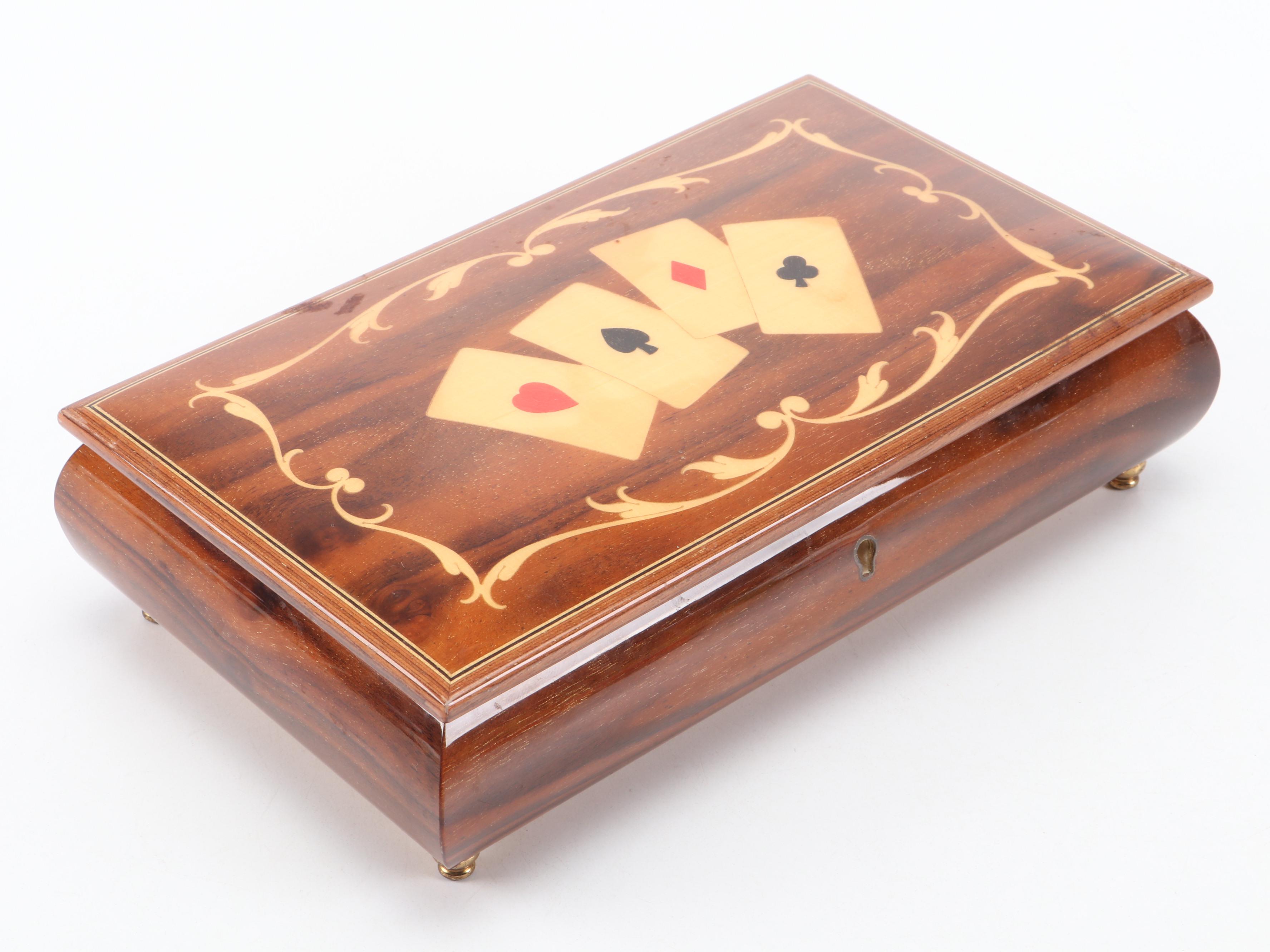 Italian Playing Card Sets with Card Suit Motif Wood Inlay Lidded Box