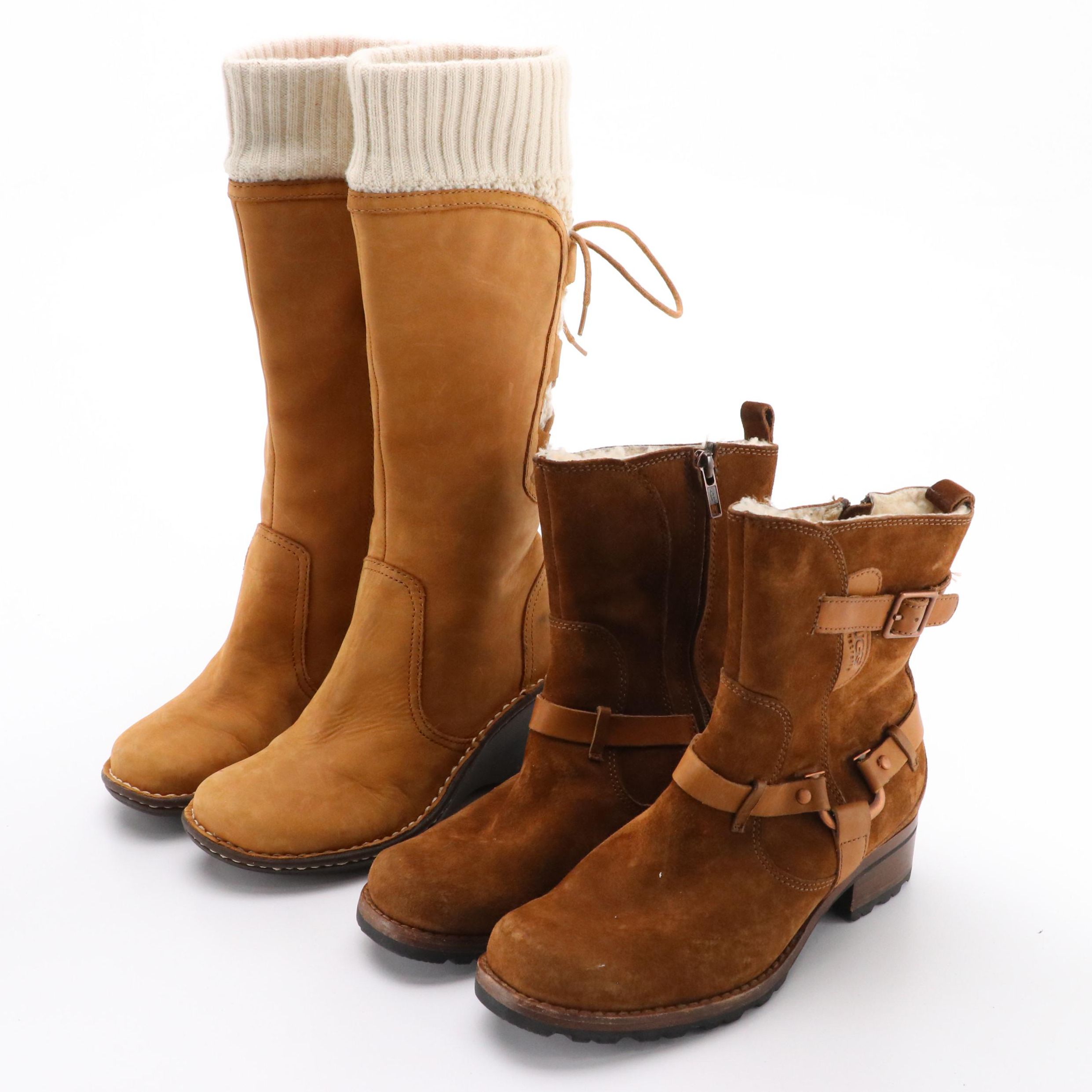 UGG Skylair 1939 Wedge Knit Boots and Endell 5604 Moto Harness Boots
