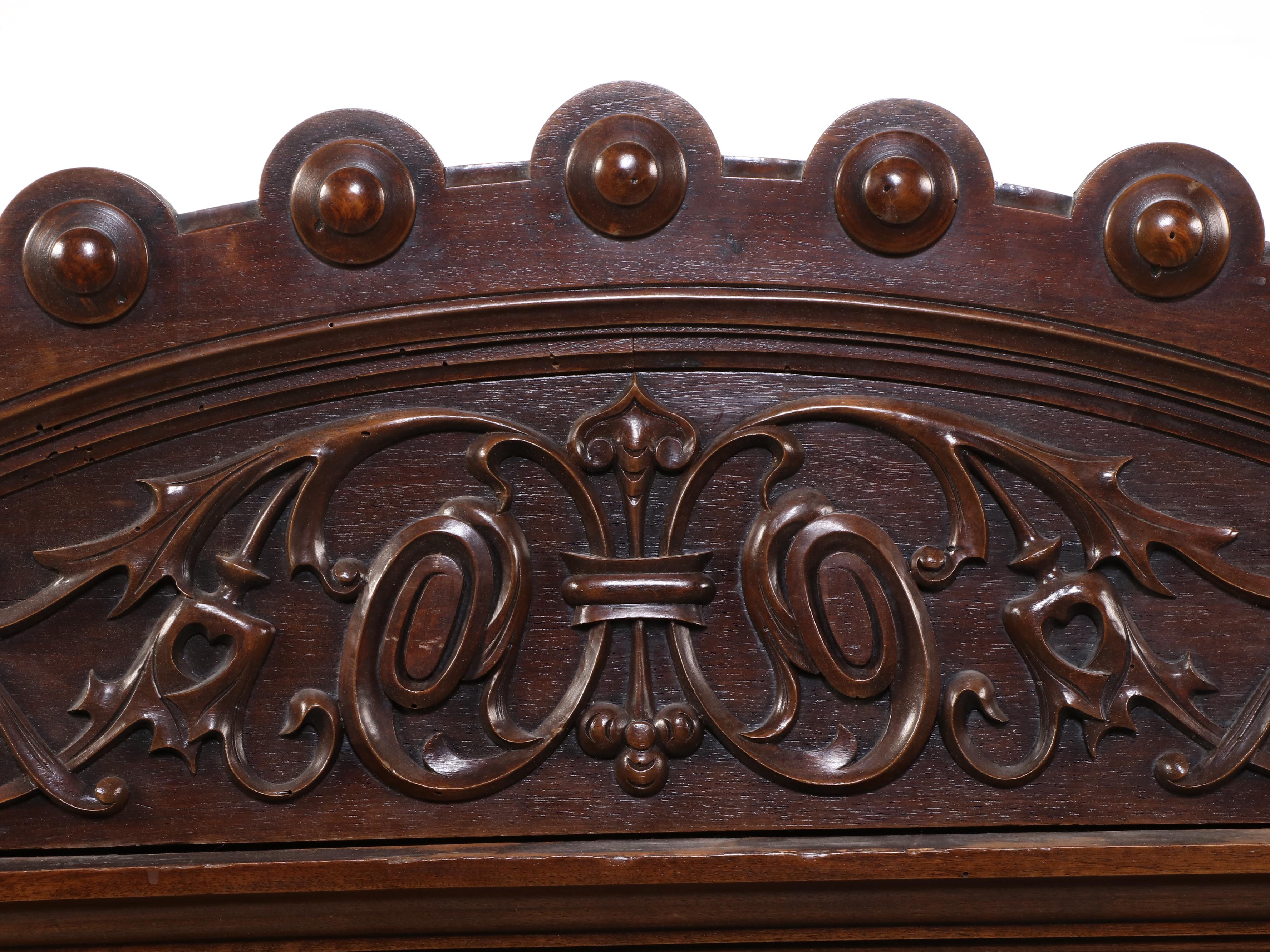 Monumental Renaissance Revival Carved Walnut & Rouge Marble Buffet à Deux Corps
