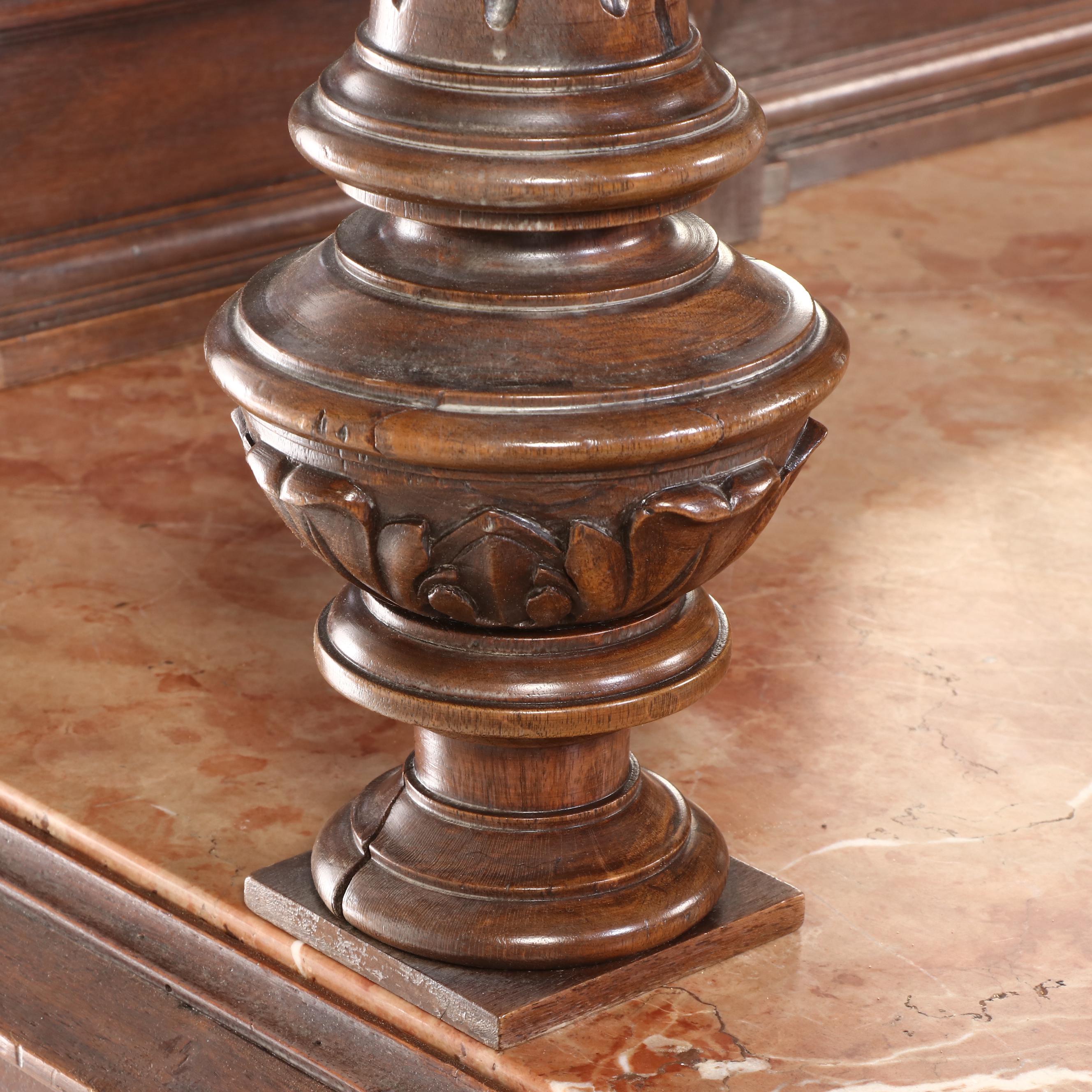 Monumental Renaissance Revival Carved Walnut & Rouge Marble Buffet à Deux Corps
