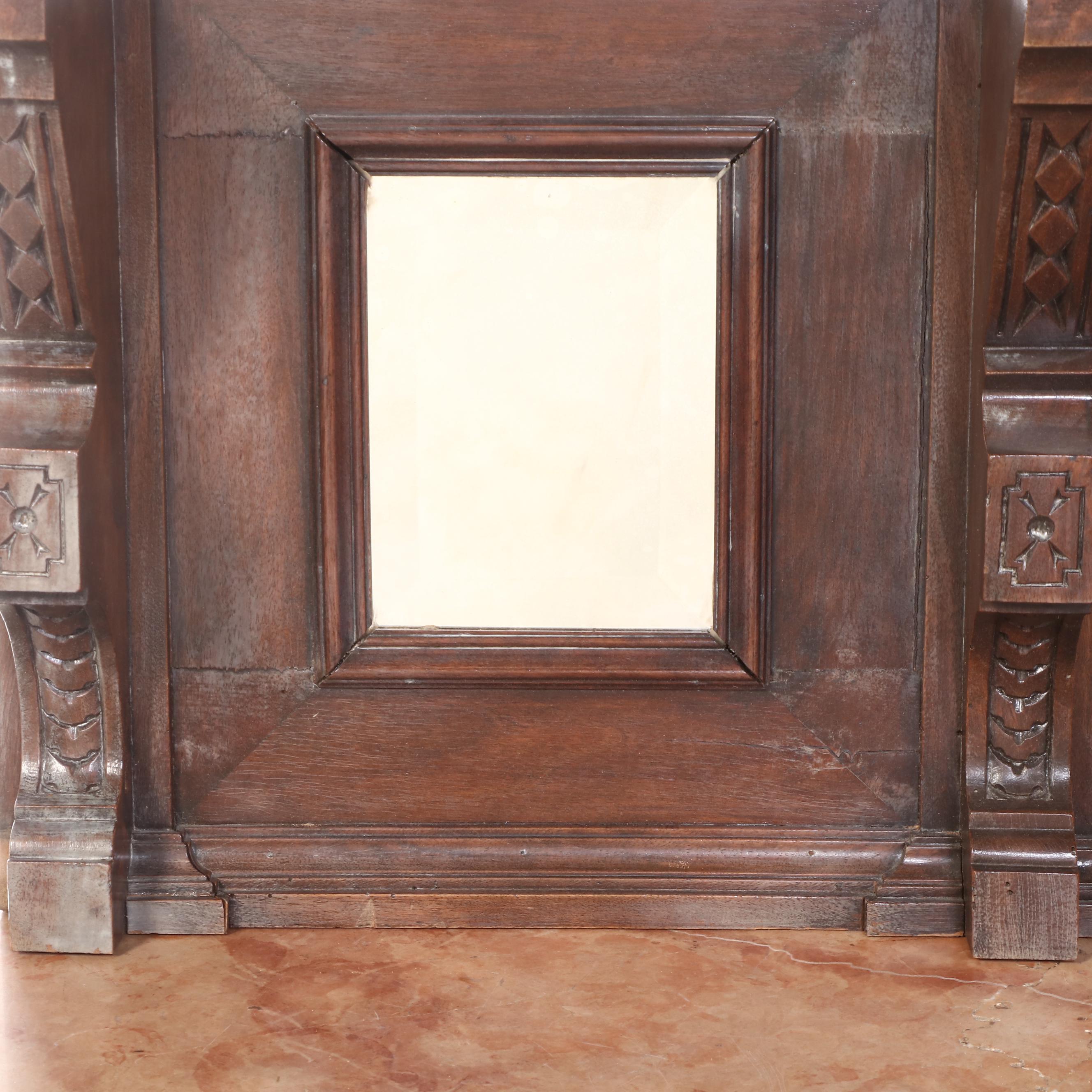 Monumental Renaissance Revival Carved Walnut & Rouge Marble Buffet à Deux Corps