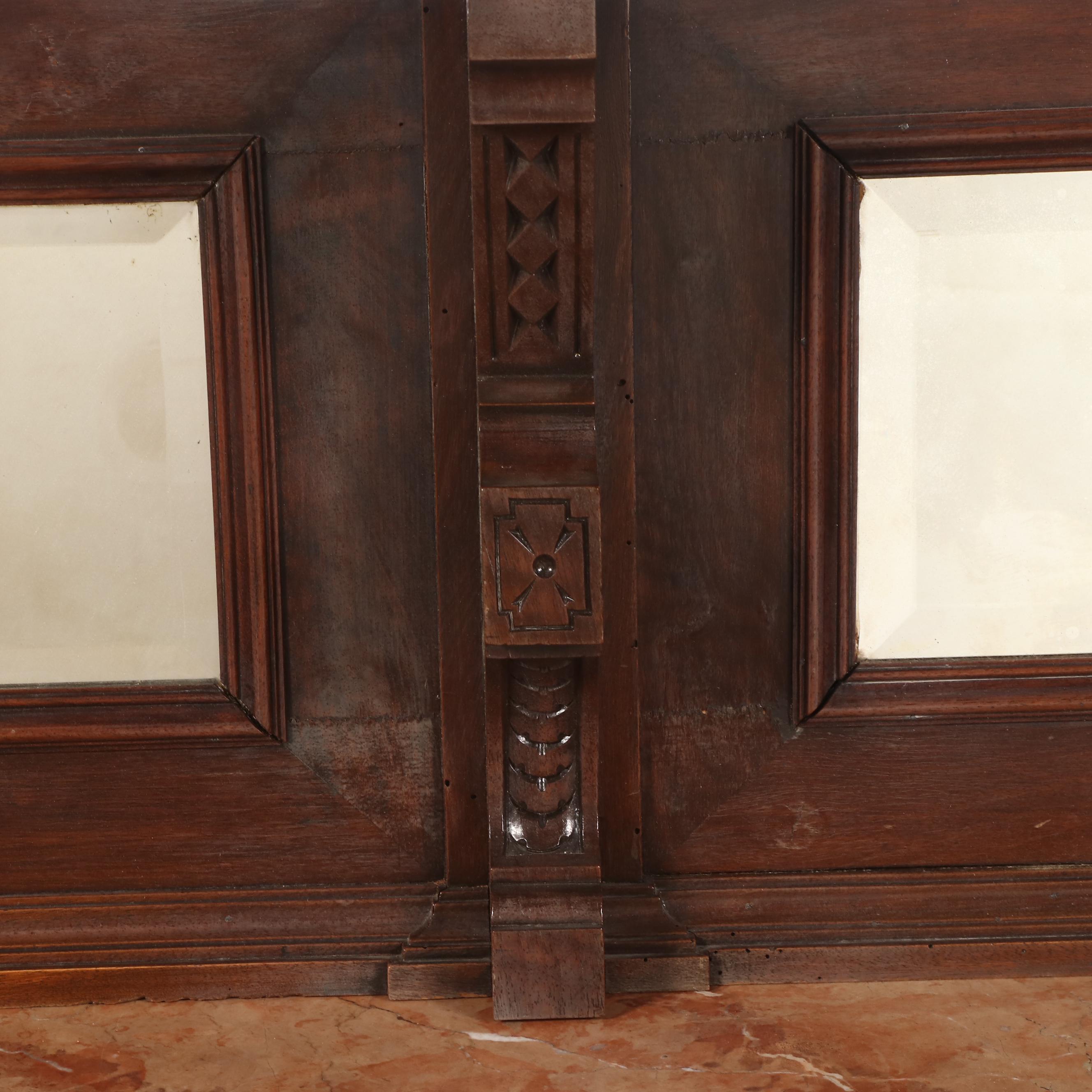 Monumental Renaissance Revival Carved Walnut & Rouge Marble Buffet à Deux Corps