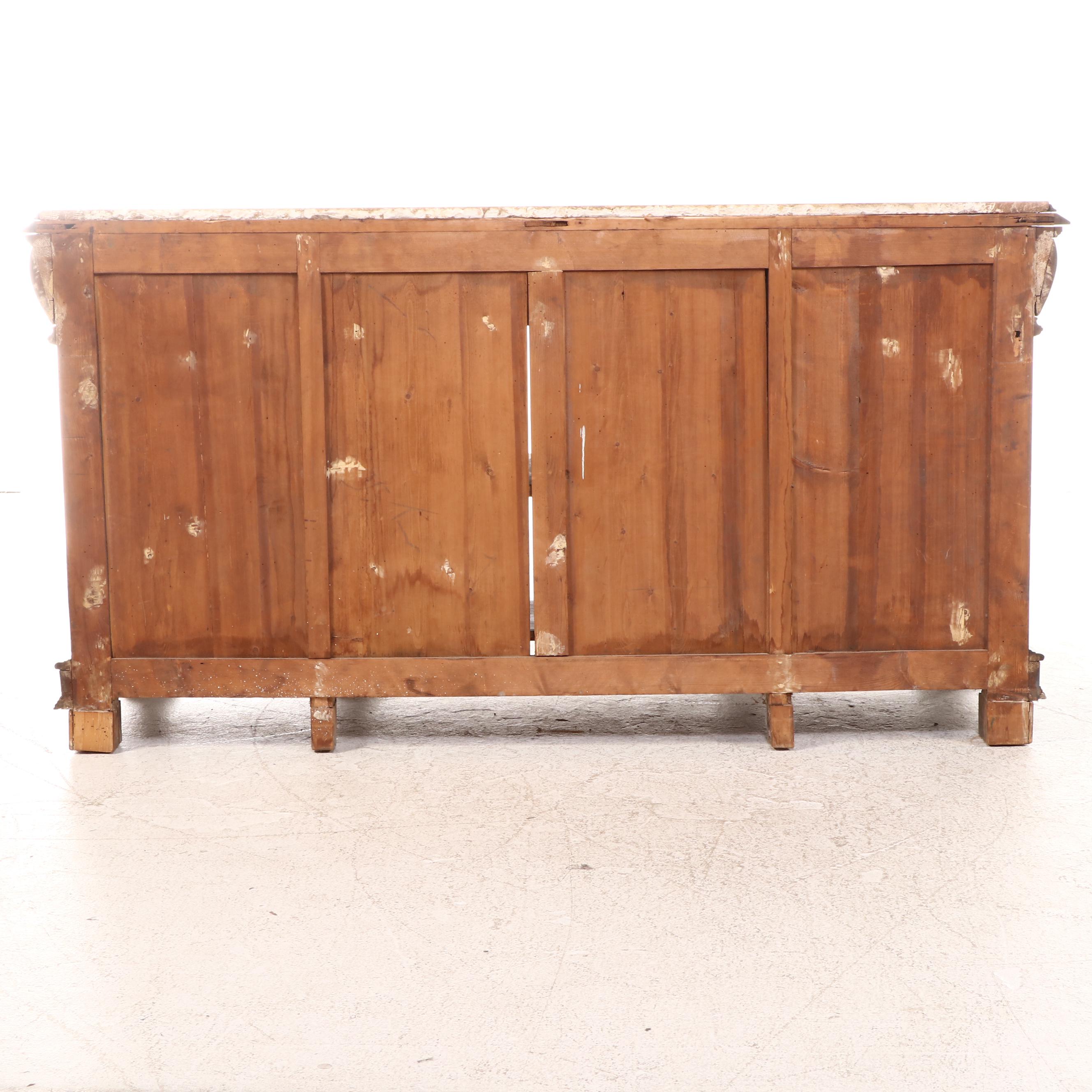 Monumental Renaissance Revival Carved Walnut & Rouge Marble Buffet à Deux Corps