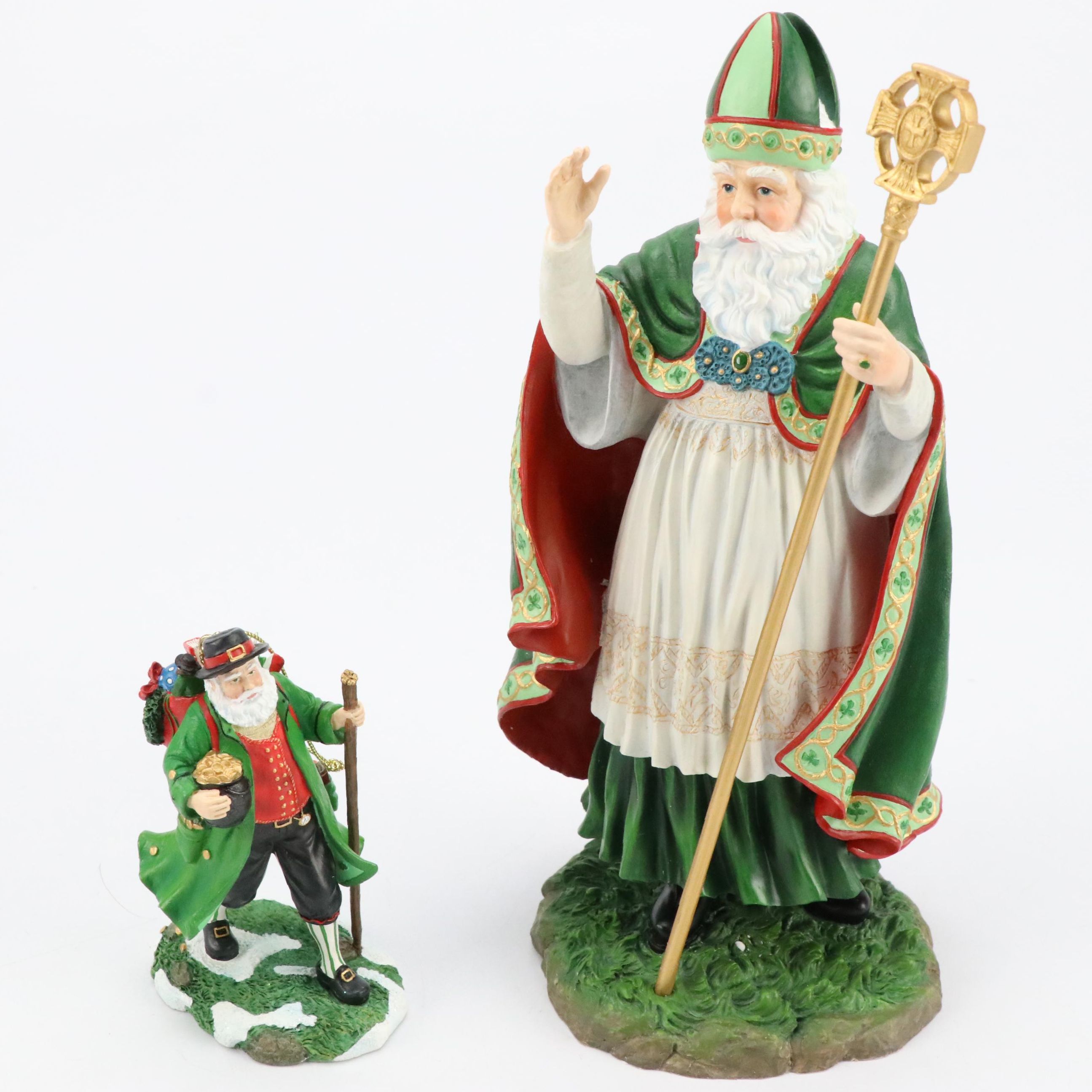 Pipka Santas St. Patrick of Ireland Santa and Lucky Irish Santa Figurines