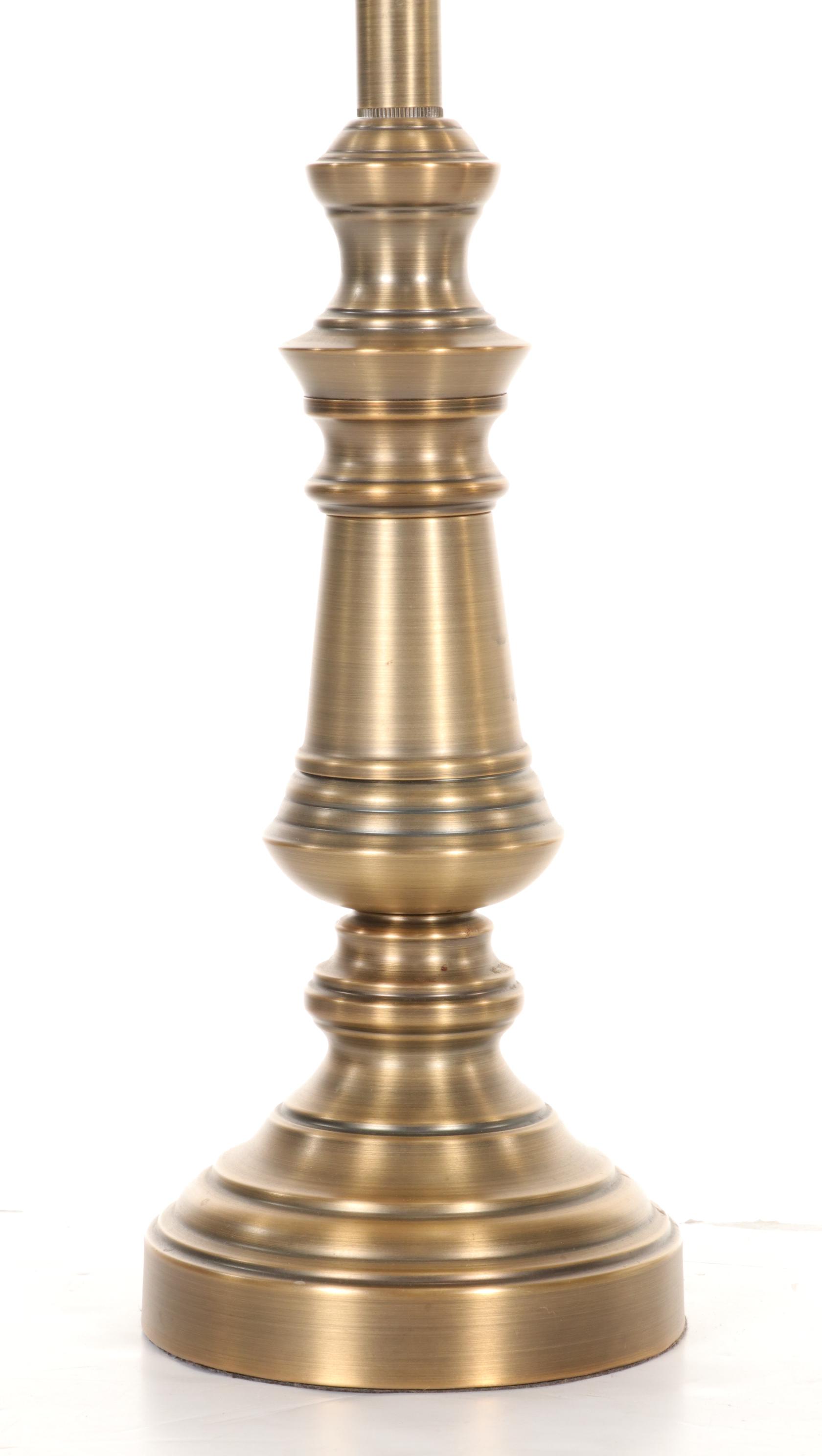 Colonial Revival Brushed Brass Table Lamps, Pair, 21st Century