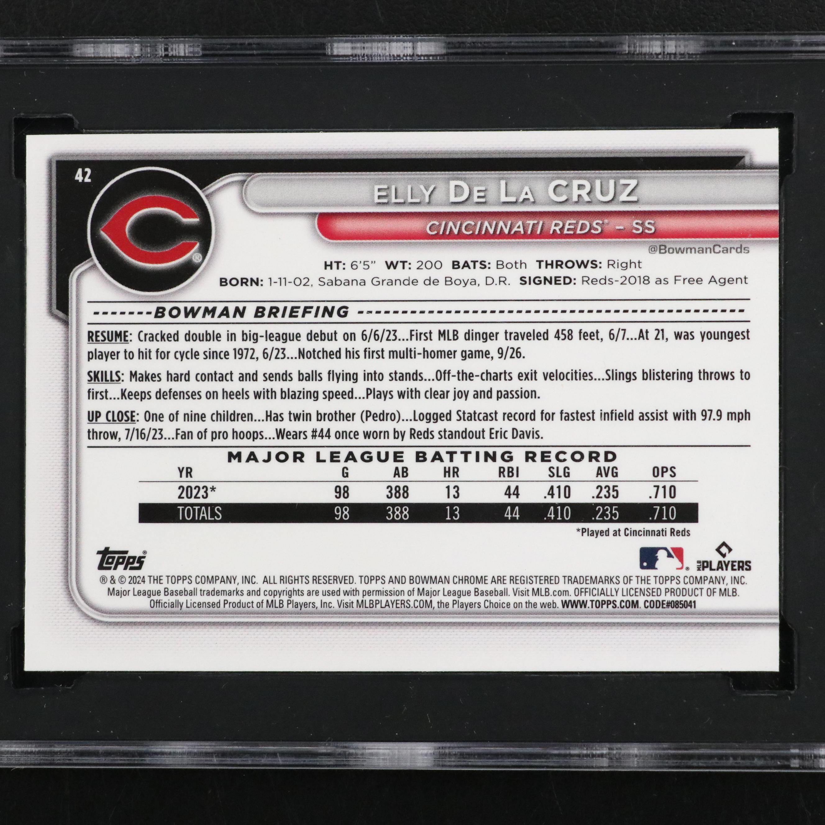 2024 Bowman Chrome Elly De La Cruz Rookie Card #42 Graded SGC 10