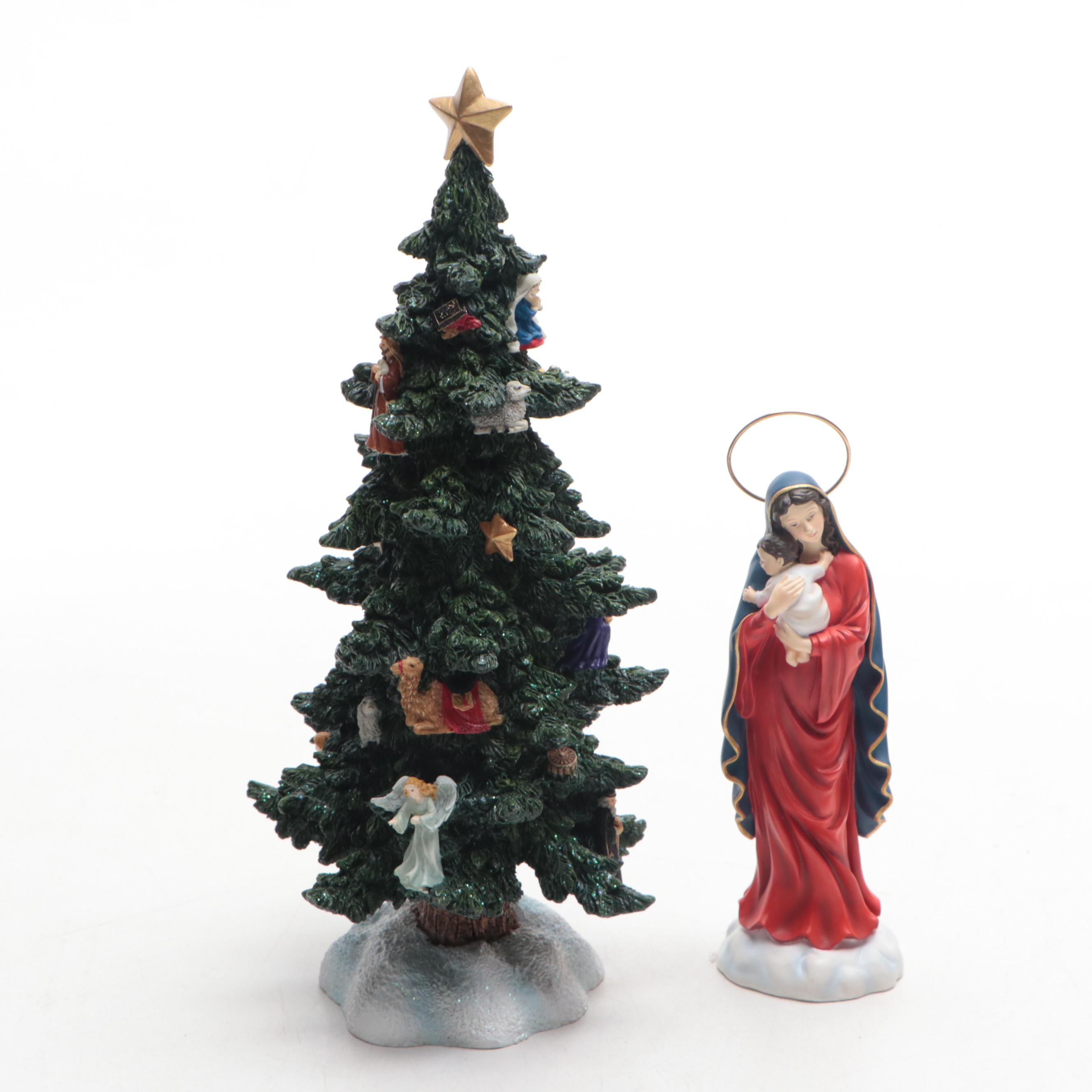 Pipka Santas Nativity Tree, Lady of Snow, Faith and Our Lady Loreto Figurines